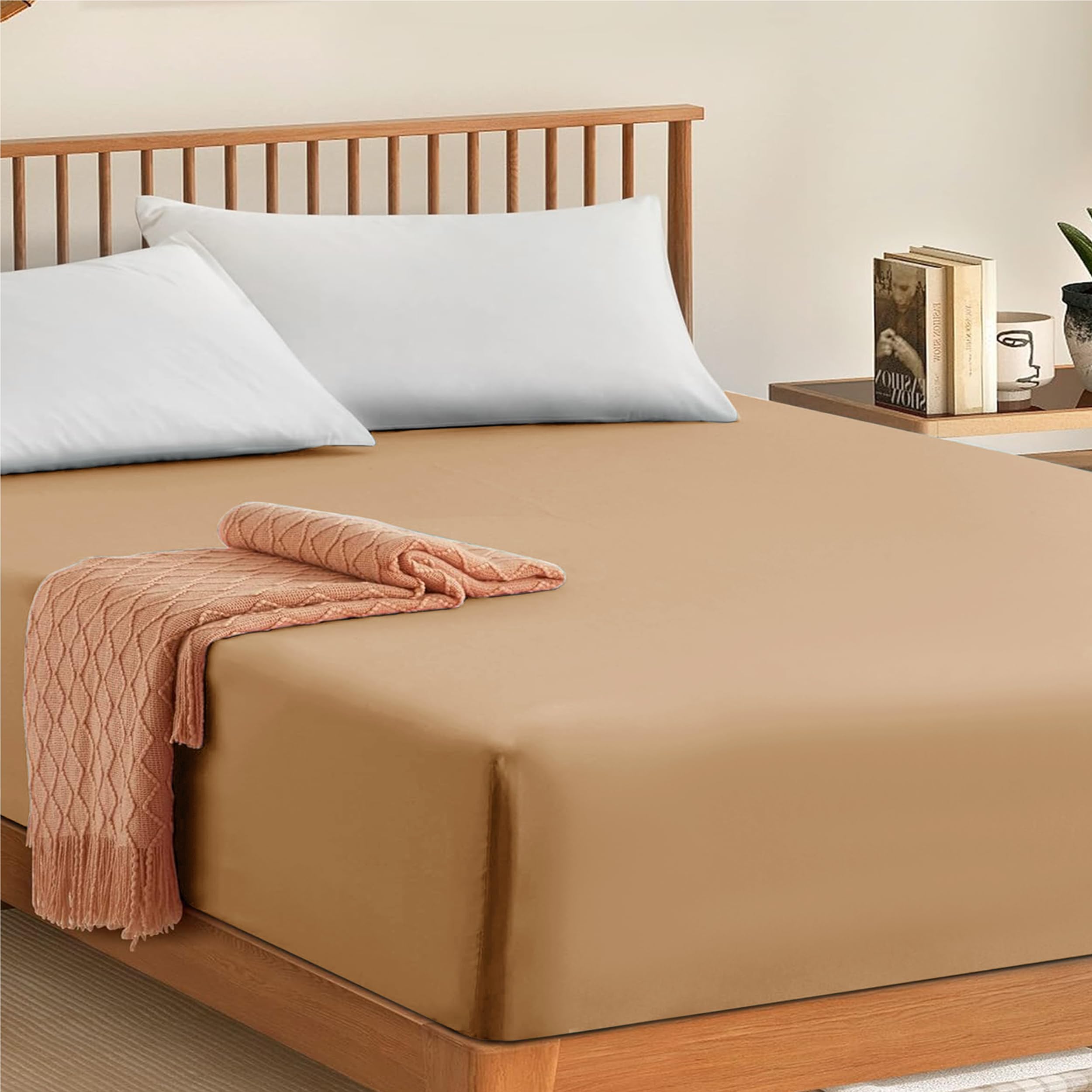 My Home Store Fitted Sheet 100% Egyptian Cotton 300TC Hotel Quality 30 cm Fitted Bedsheets (Beige, Super King)