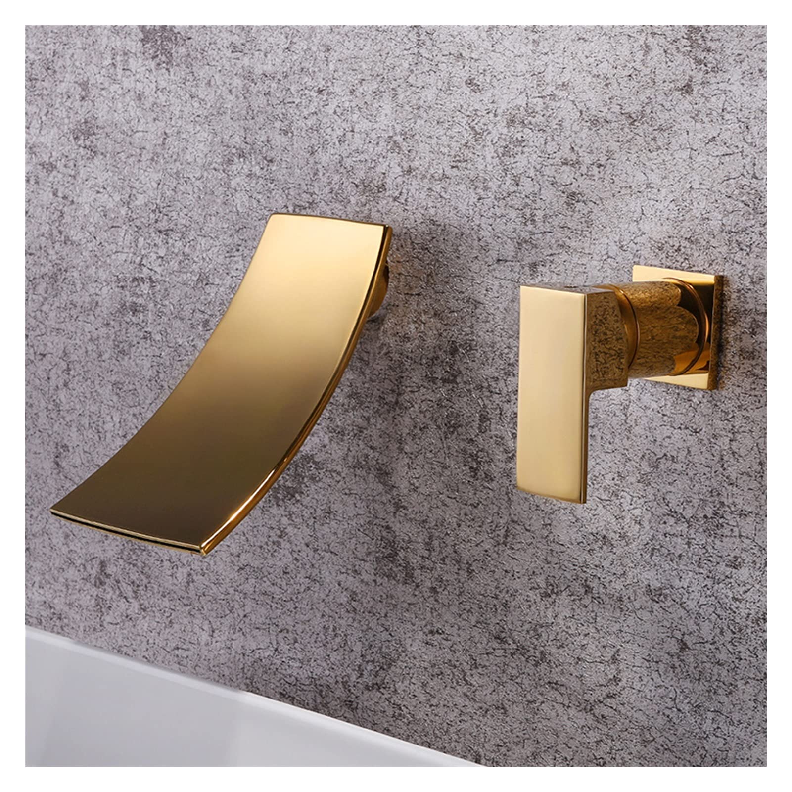 Faucet de la Cuenca Gold Baño de Oro Grifo en la Pared Black Cascada Faucet Cuarto de baño frío y frío Fregadero de Lavabo Basin Mezclador Tap(Brushed Gold)