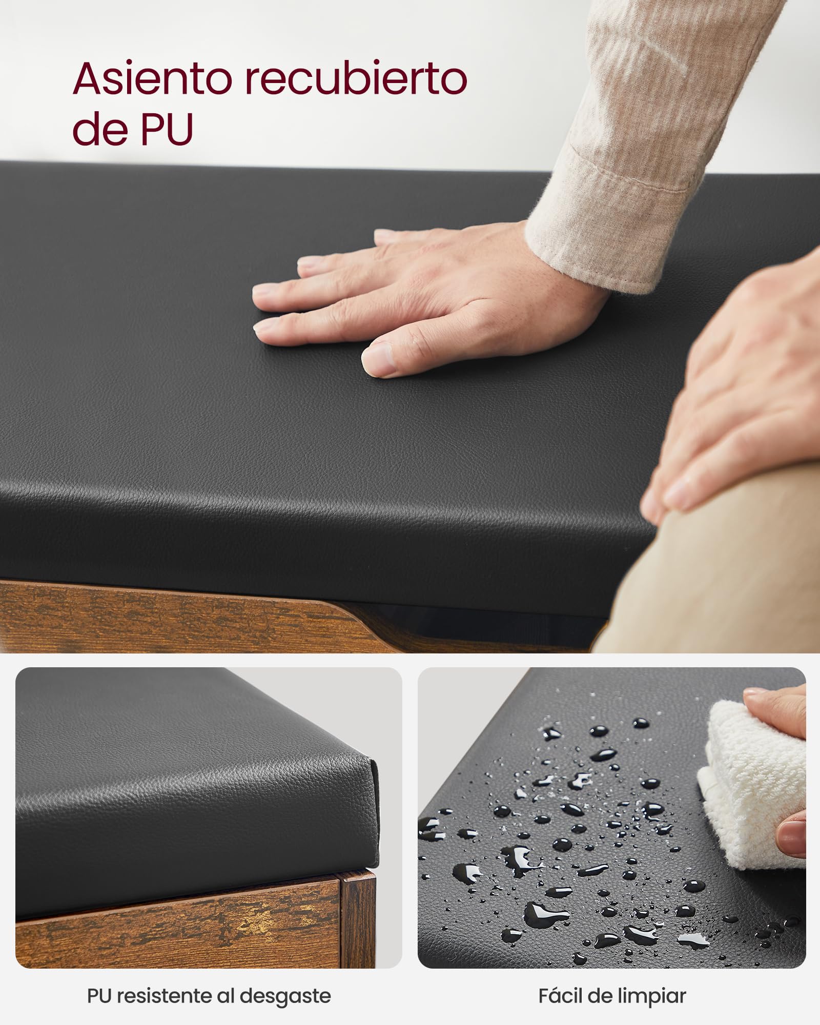 VASAGLE Banco Zapatero con Cojín, Banco de Almacenamiento, 3 Compartimentos, Almacenamiento Oculto, Estantes, Sala de Estar, Pasillo, Dormitorio, Carga 136 kg, Marrón Rústico LHS30BX