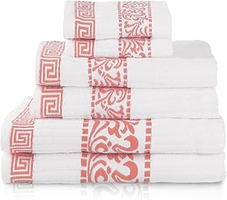 Superior 6-Piece Cotton Towel Set, Decorative Greek Pattern, Home Essent...