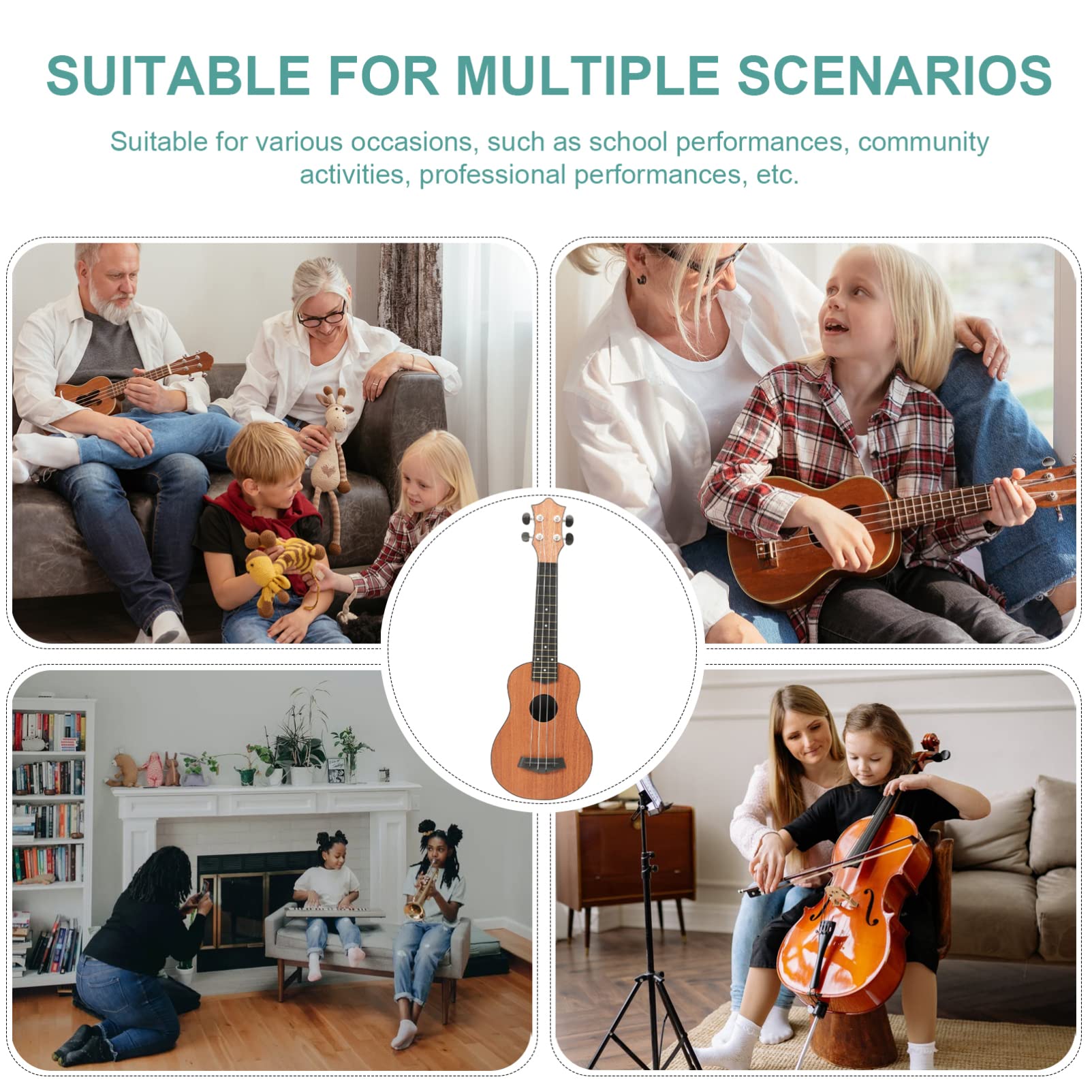 SUPVOX Ukulele Strumento Musicale per Ragazzo Ragazza in Legno e Fibra di Carbonio, 4 Corde, per Pratica e Educazione Musicale per Principianti