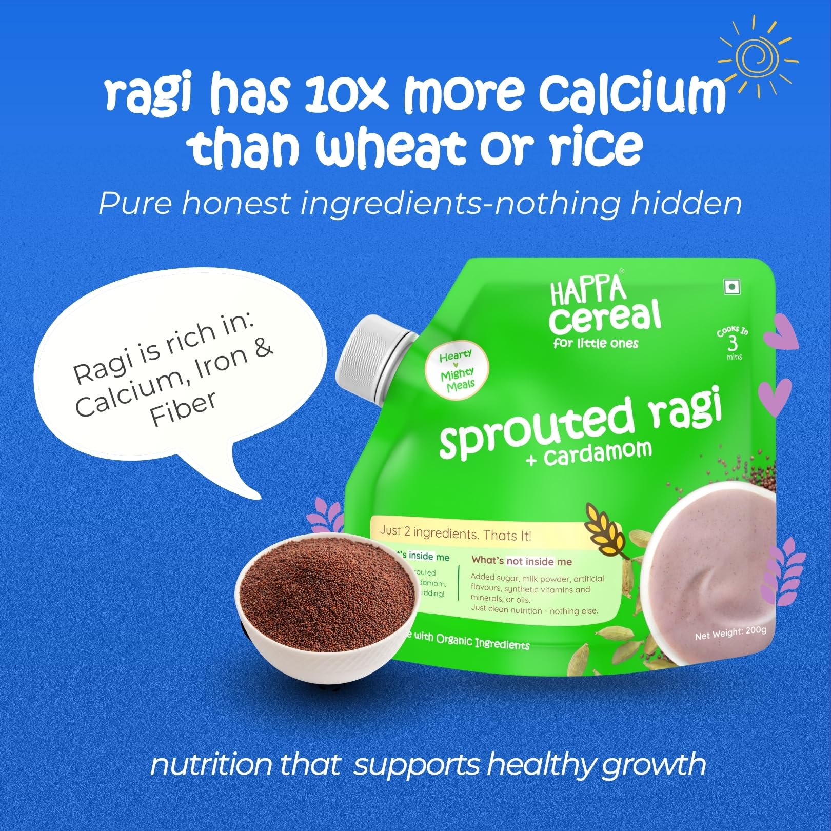 Happa Organic Baby Food Porridge Mix Cereal (Pack of 2 (200 G), Ragi + Cardamom & Ragi + Mango + Banana) 2