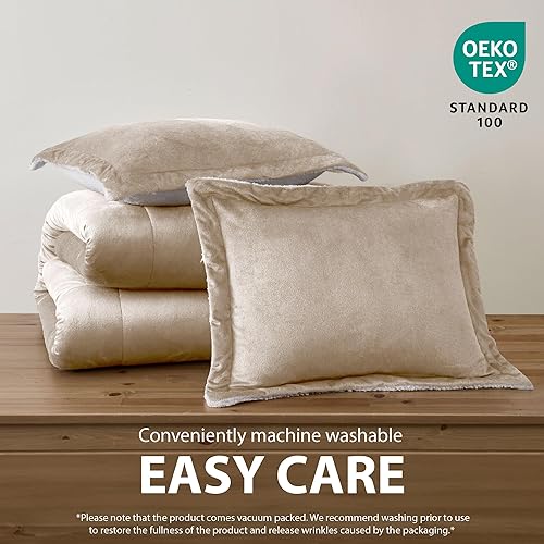 Miniatura 6 de Juego de edredón Cathay Home Fashions reversible, de piel sintética de Sherpa, juego de edredón alternativo, para cama individual, color marfil