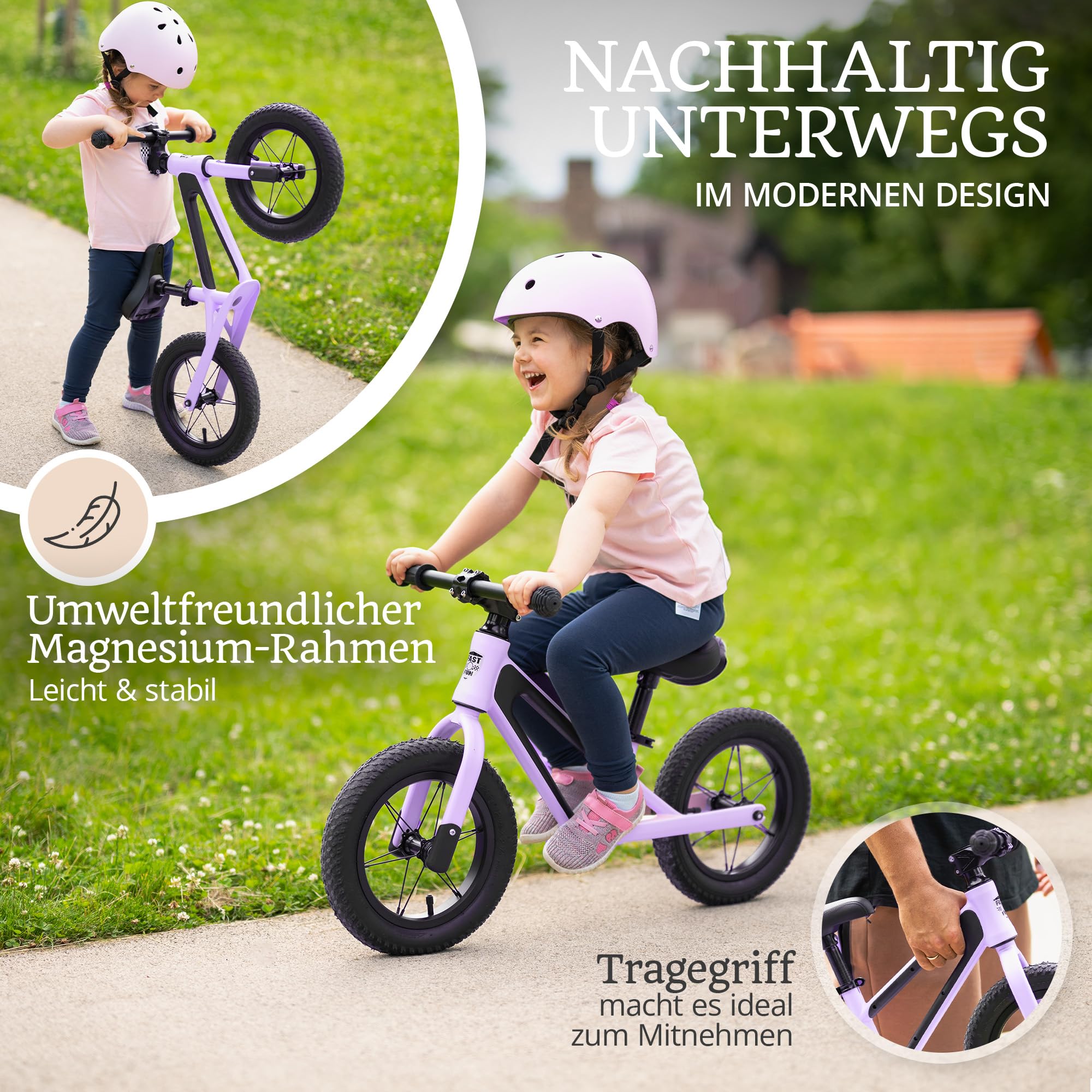 Laufrad ab 2 Jahre bis 50kg Kinderfahrrad Laufräder | Balance Bike 12" Tragegriff Fußstütze ergonomischer Sitz [höhenverstellbar] Luftreifen Lauflernrad Outdoor Spielzeug Fahrrad Kinder