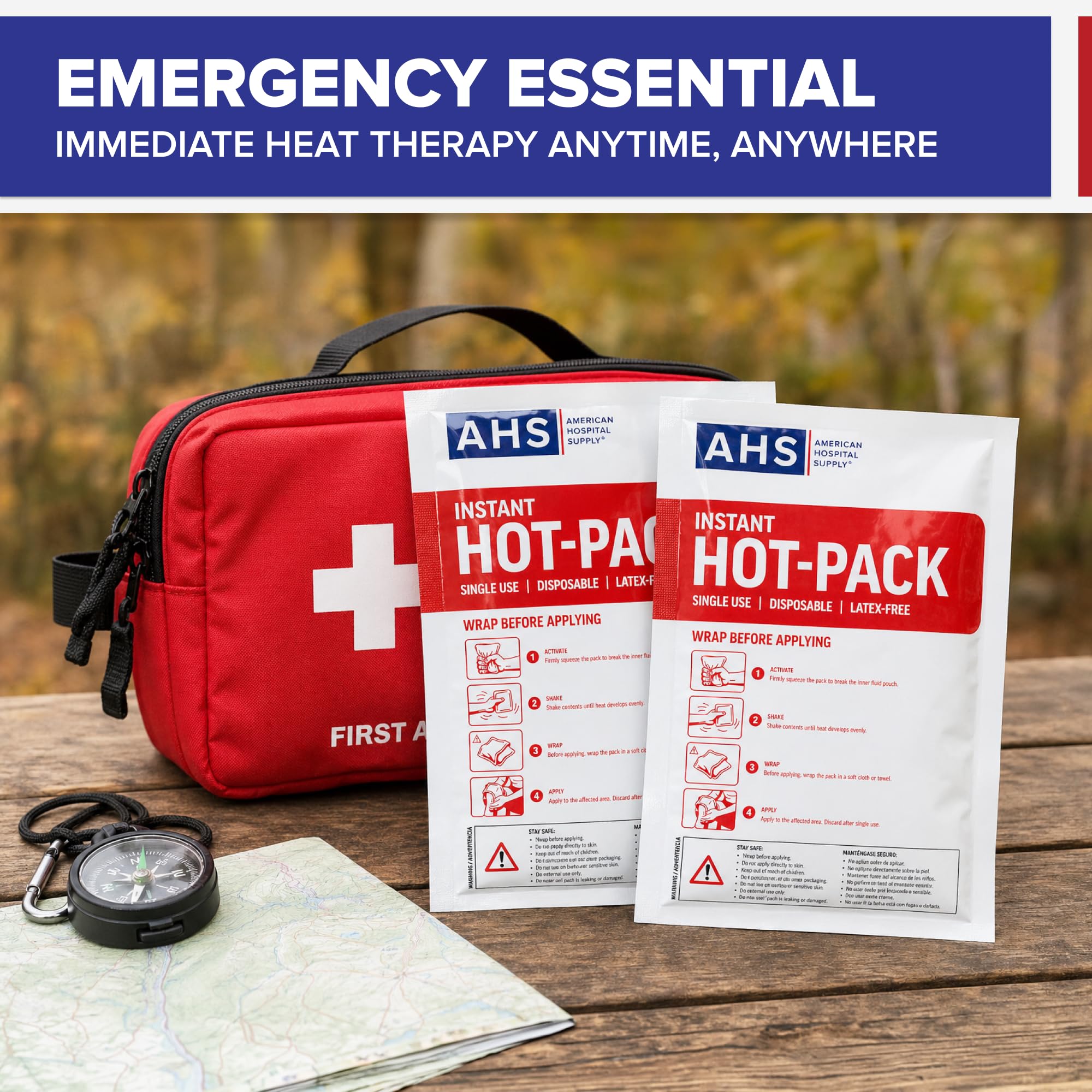 American Hospital Supply Instant Hot Pack 6 x 9 pulgadas, terapia de calor rápida de un solo uso para aliviar el dolor, compresa caliente portátil, caja de 24