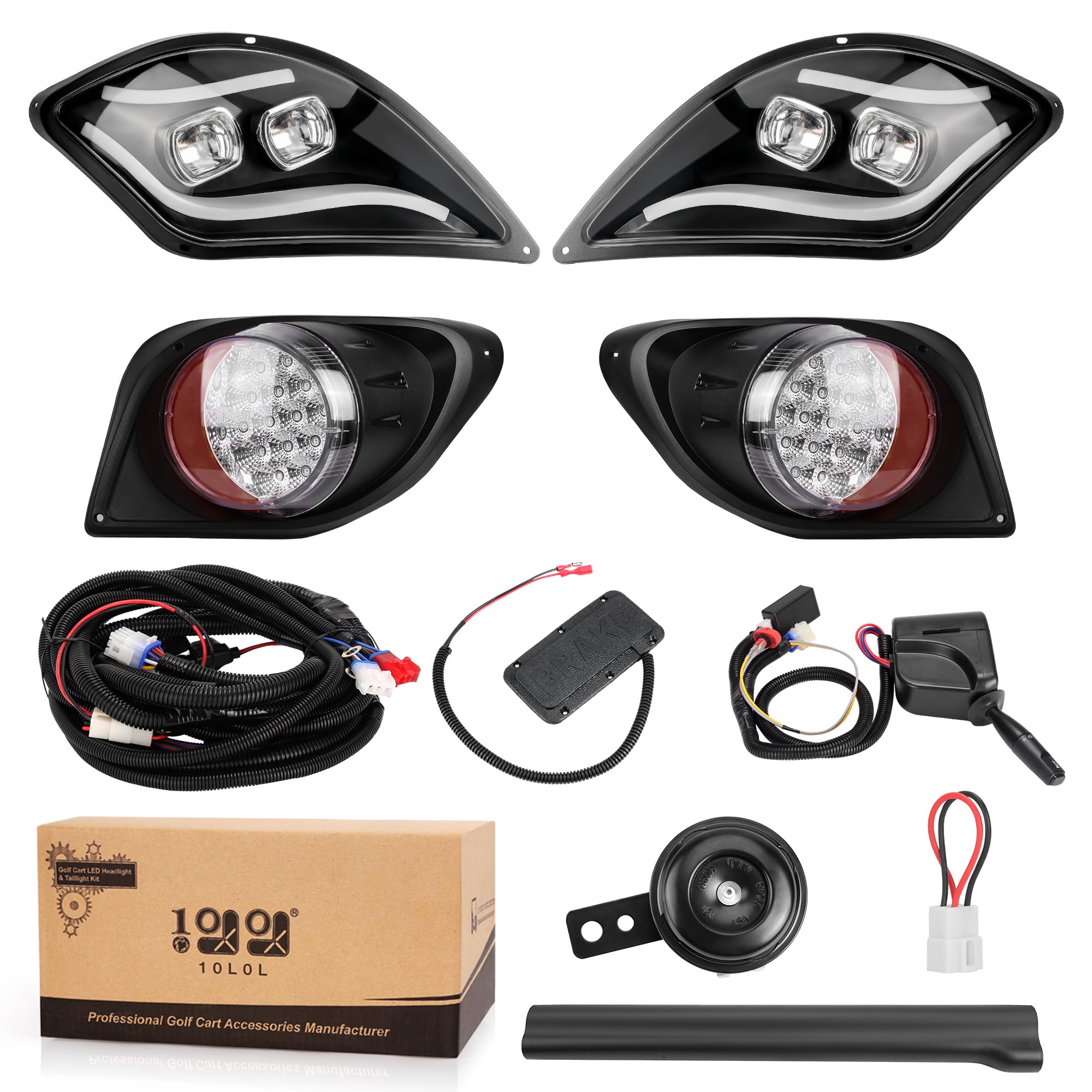 10L0L Deluxe Headlight Tail Light Kit for Yamaha Drive 2 Golf Cart, with Daytime Running Lamp High Low Beam Headlight Turn Signal Taillight Brake Hazard Flasher
