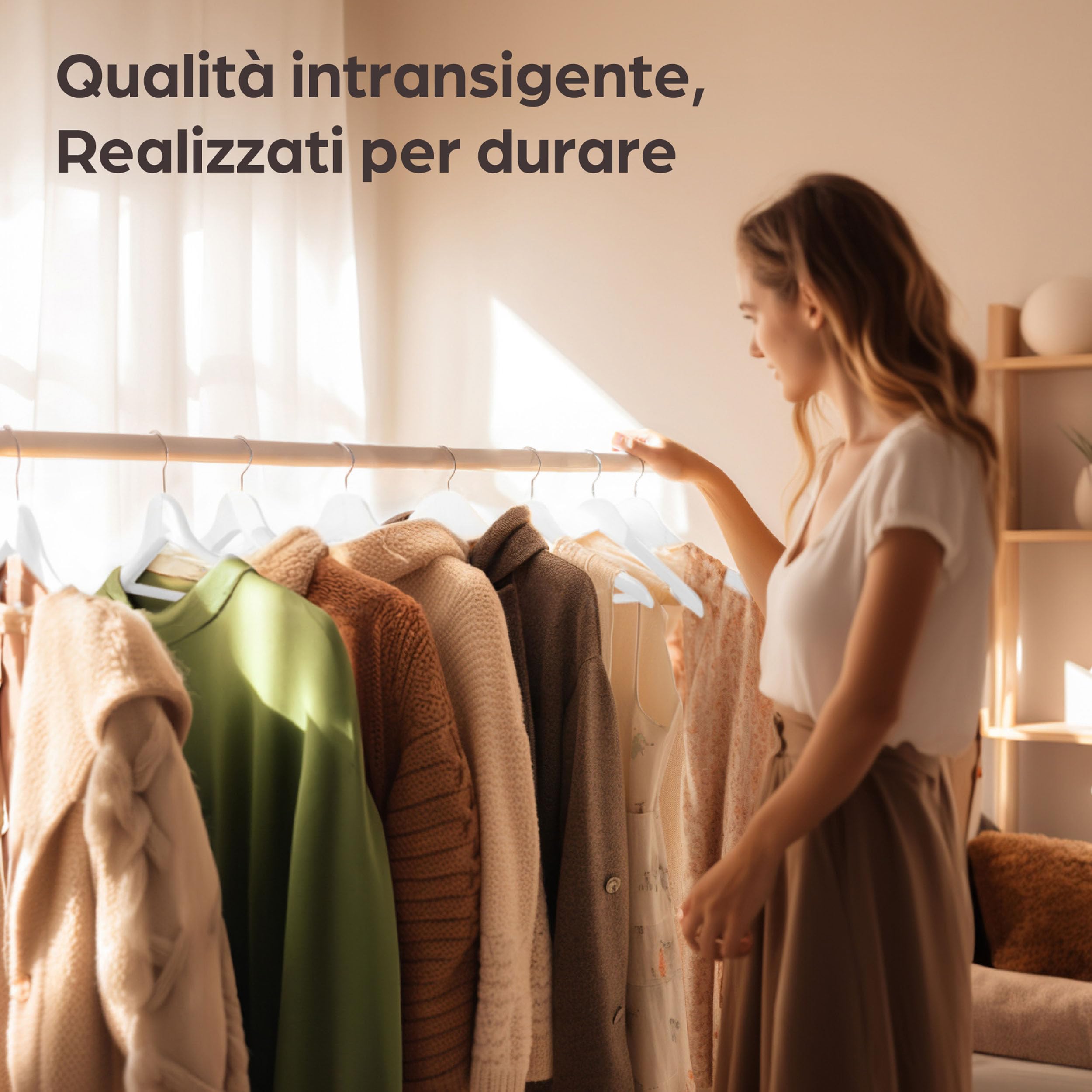 Praknu Grucce in Legno Bianco 20 Pezzi - Gancio Girevole a 360° - Incavi sulle Spalle - Con Barra per Pantaloni - Legno Massiccio Certificato FSC - Salvaspazio