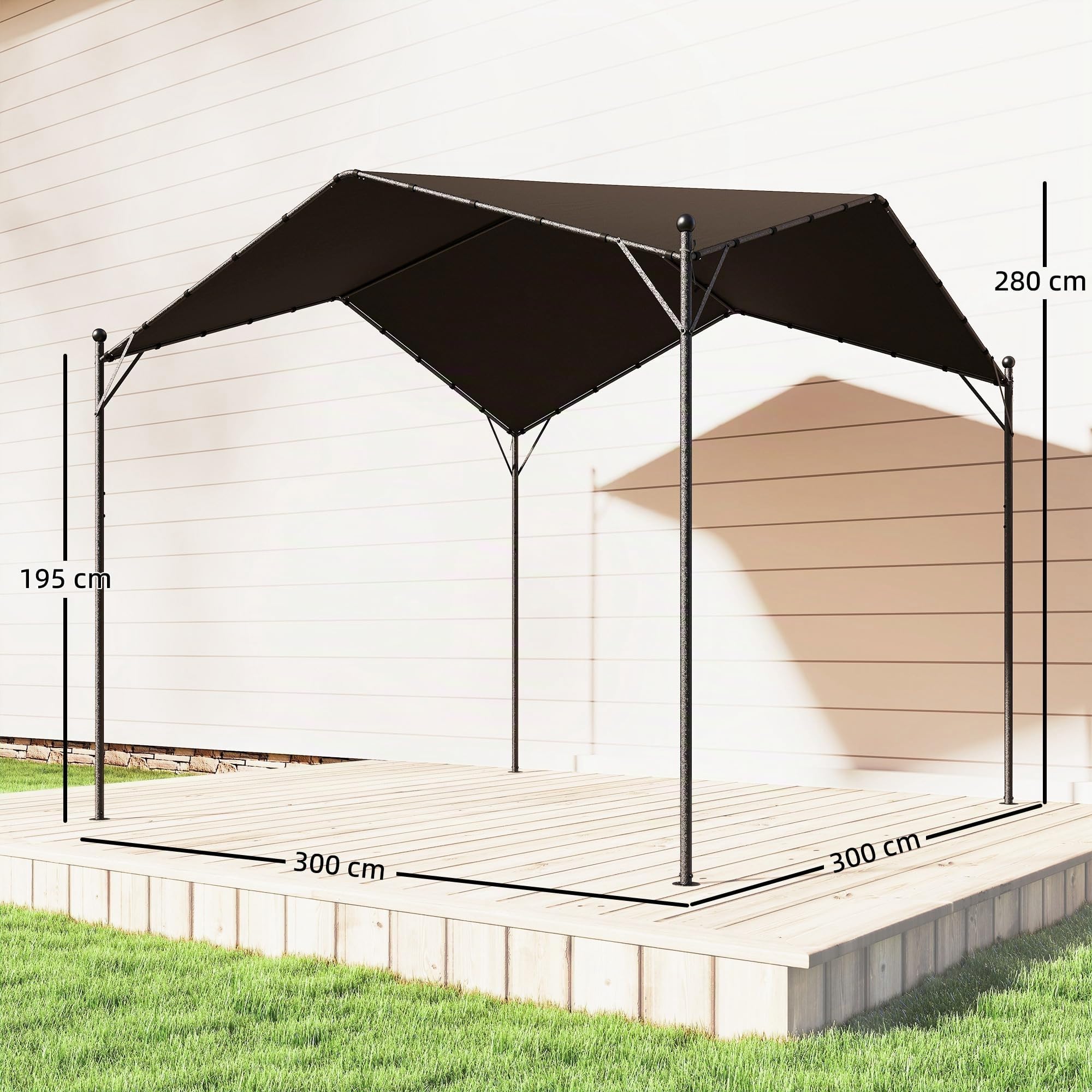 Outsunny Pergola 3x3m idrorepellente a due falde Grigio scuro