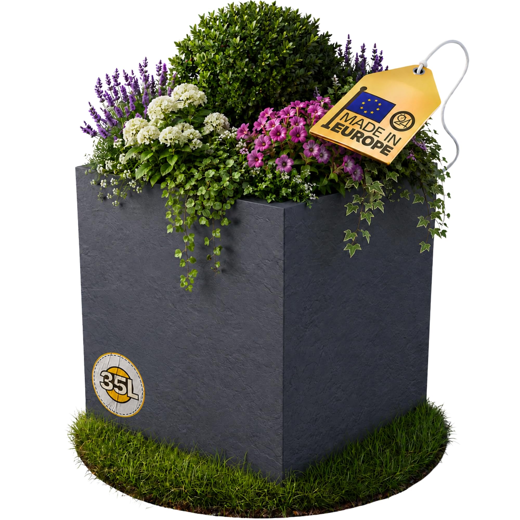 Ondis24 Pflanzkübel Blumenkübel Blumentopf Vulkan 40 mit Wasserspeicher Winterfest (Anthrazit) Garten