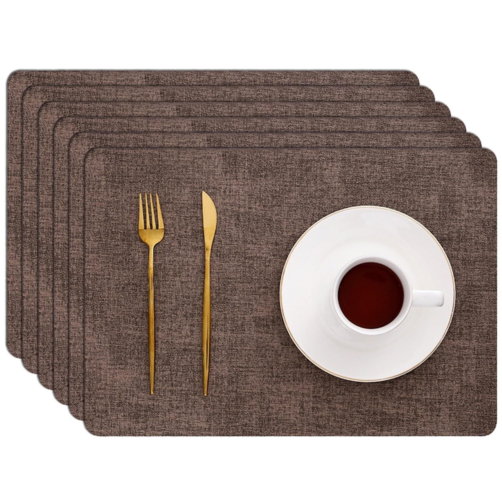 Salvamanteles Salvamanteles, Manteles Individuales de Piel sintética, Multicolor, 43 x 30 cm (Paquete de 4/6/8)(Coffee,Rec-Set of 6)