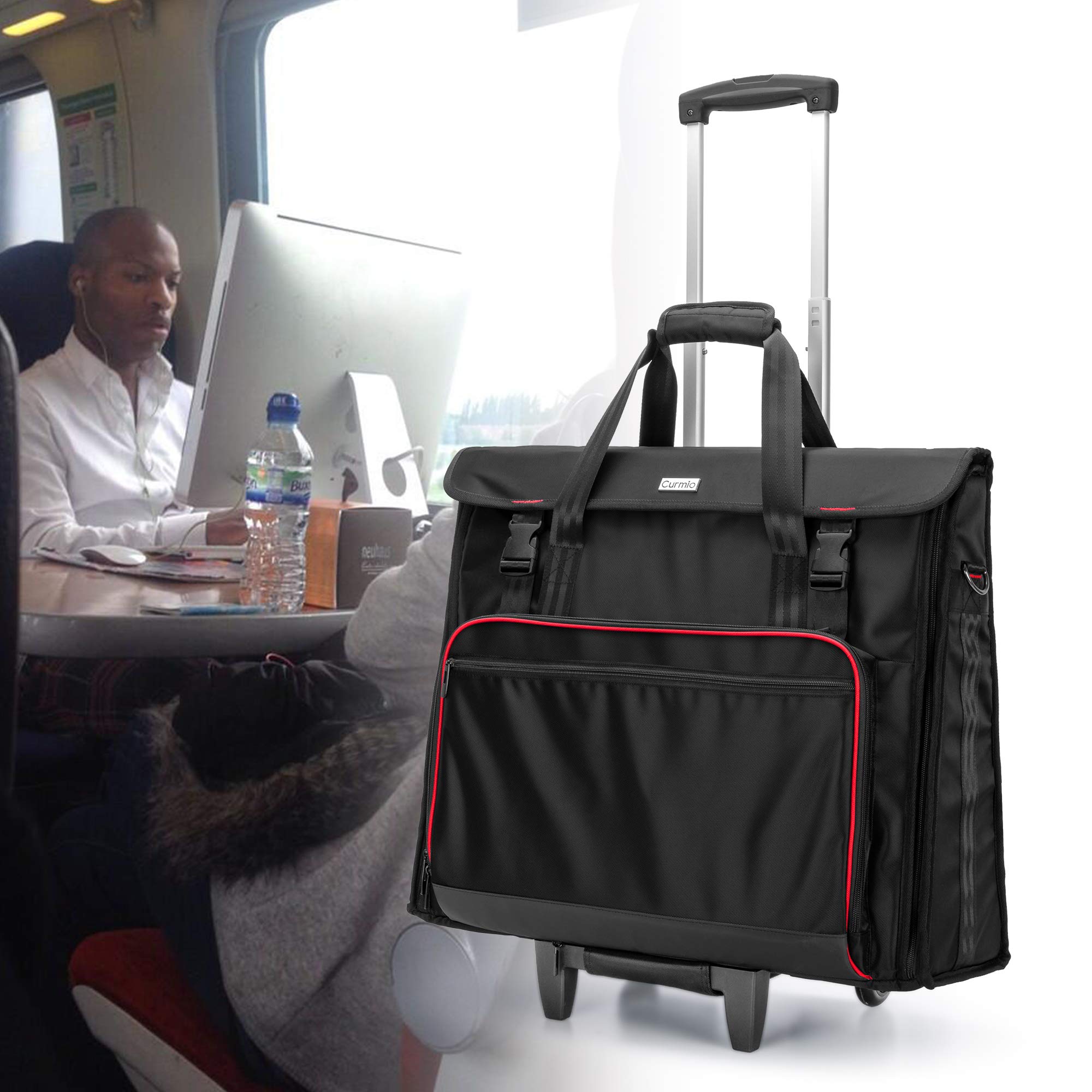 CURMIO Tragetasche kompatibel mit Apple iMac 21,5" mit Abnehmbarem Trolley, 21,5 Zoll Desktop Computer Tasche, iMac Trolley Tasche für Transport und Aufbewahrung (Leere Tasche), Schwarz | Dick Gepolstert, Zubehörtasche, Abnehmbarer Schultergurt, iMac Trol
