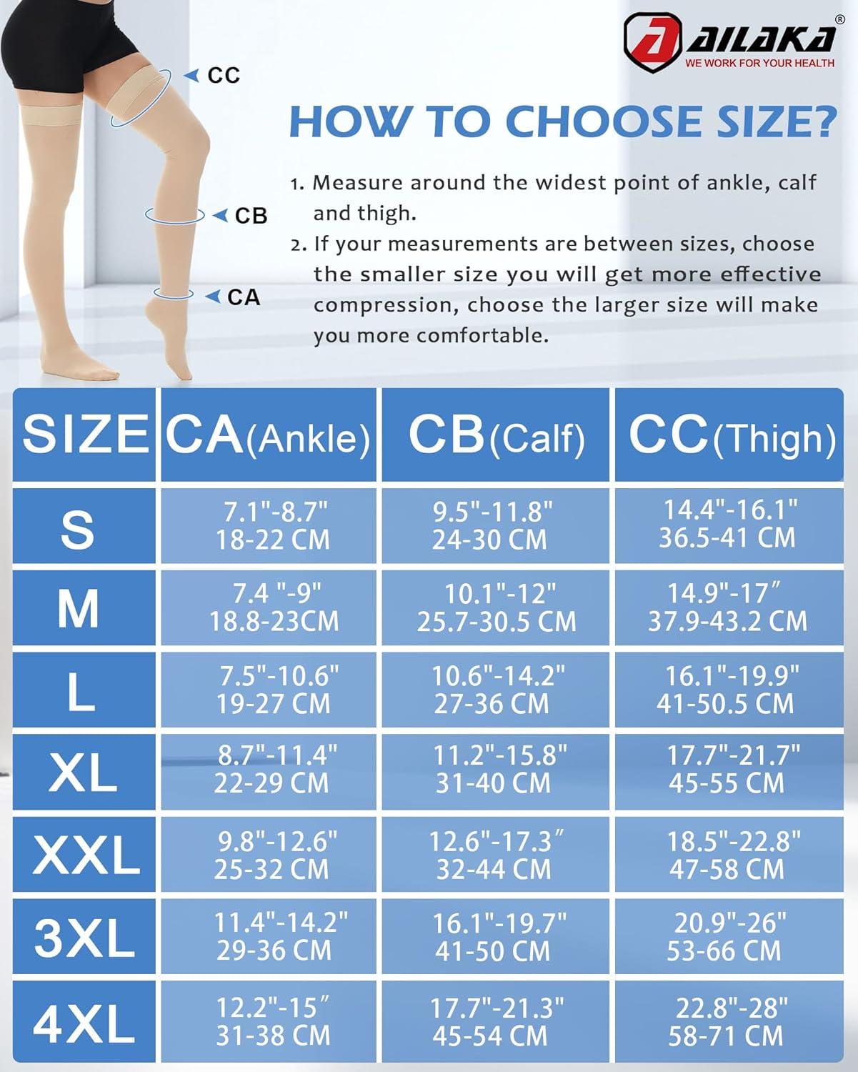 Ailaka Medical Compression Stockings for Women & Men, 20-30 mmHg Thigh High Compression Socks with Closed Toe, Graduated Support Hose for Varicose Veins, Edema, Circulation, Post-Surgery Recovery - Image 5
