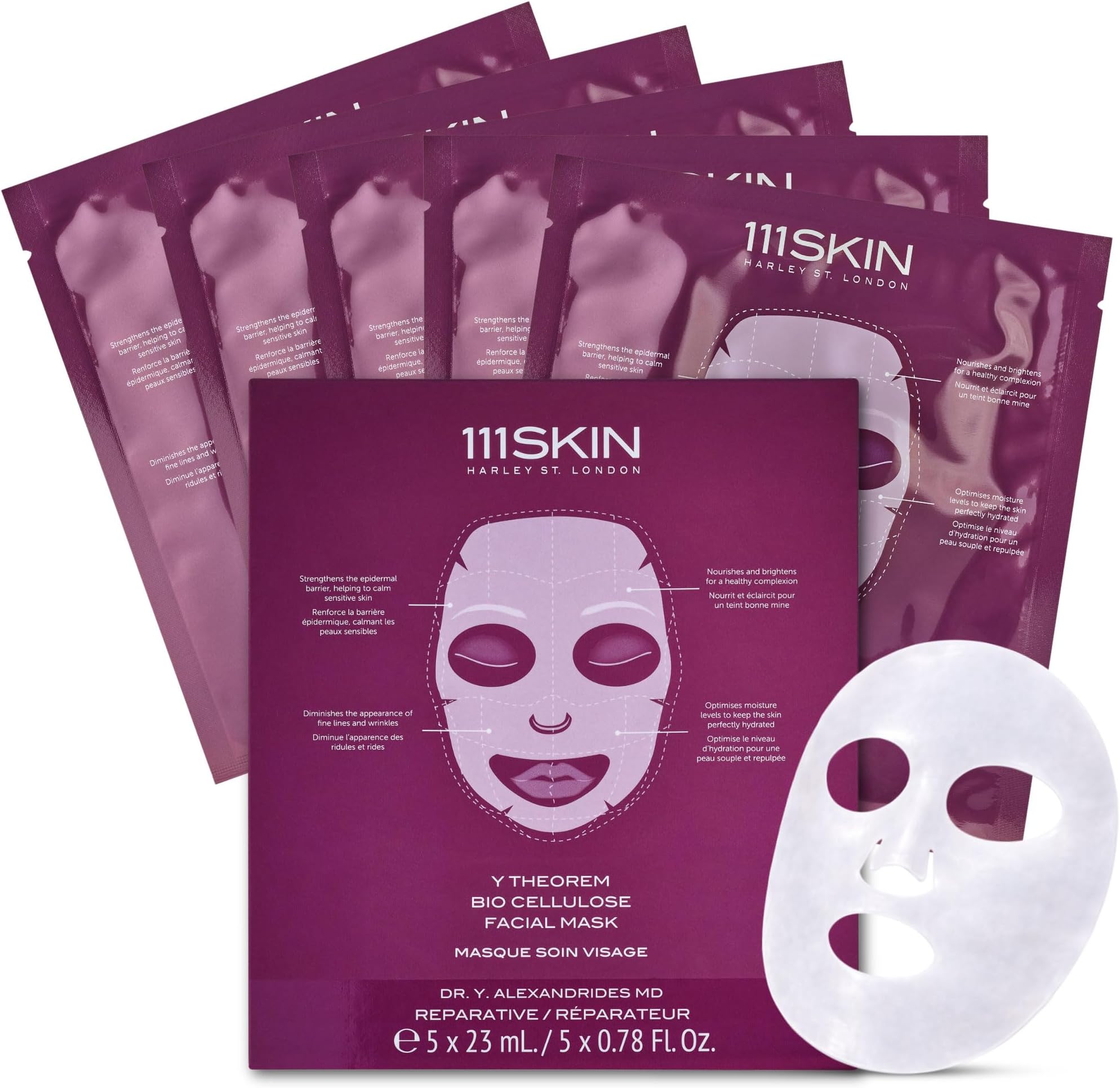 - 111SKIN Y Theorem Bio Cellulose Facial Mask for All Skin Types, Hydrating Face Mask with NAC Y2, Ectoin & Centella Asiatica, Enhances Skin Elasticity, Skincare Sheet Masks for Self Care, 5x 0.78 fl oz