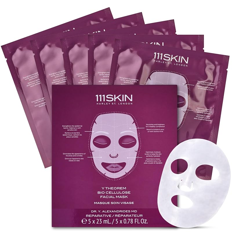 111SKIN Y Theorem Máscara Facial de Biocelulose com NAC Y², Ectoína e Centella asiatica, Pacote com 5 unidades