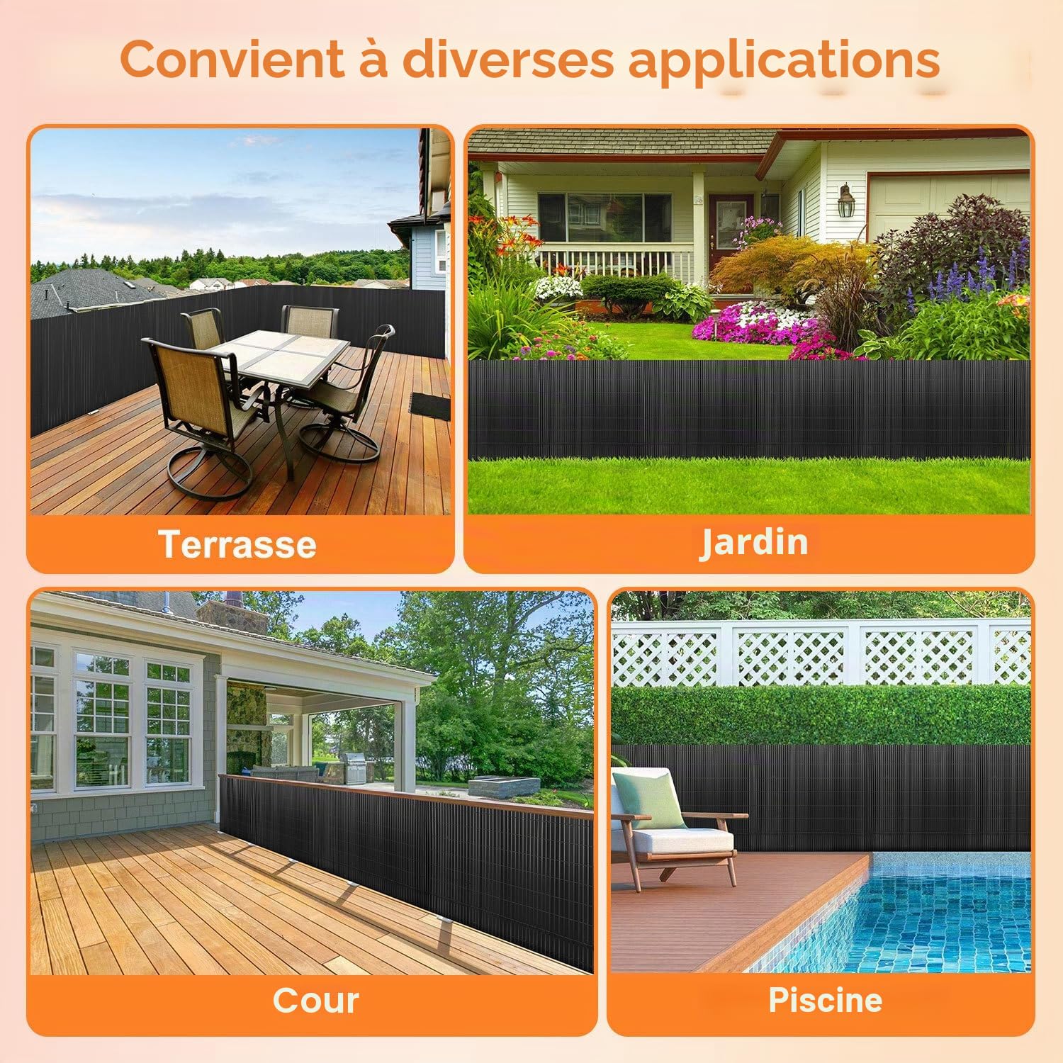 Brise-vue en PVC - 90 x 500 cm - Avec trois renforts nervures et serre-câbles - Protection contre le vent - Résistant aux intempéries - Pour clôture, jardin, terrasse - Anthracite