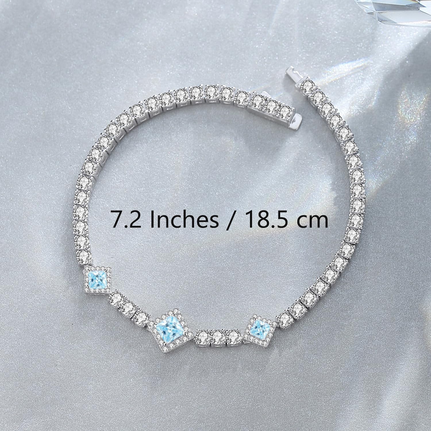 FANCIME Birthstone Bracelets 4mm Sterling Silver Tennis Bracelets Square Gemstone Birthday Fine Christmas Jewelry Gifts for Women 7.2"