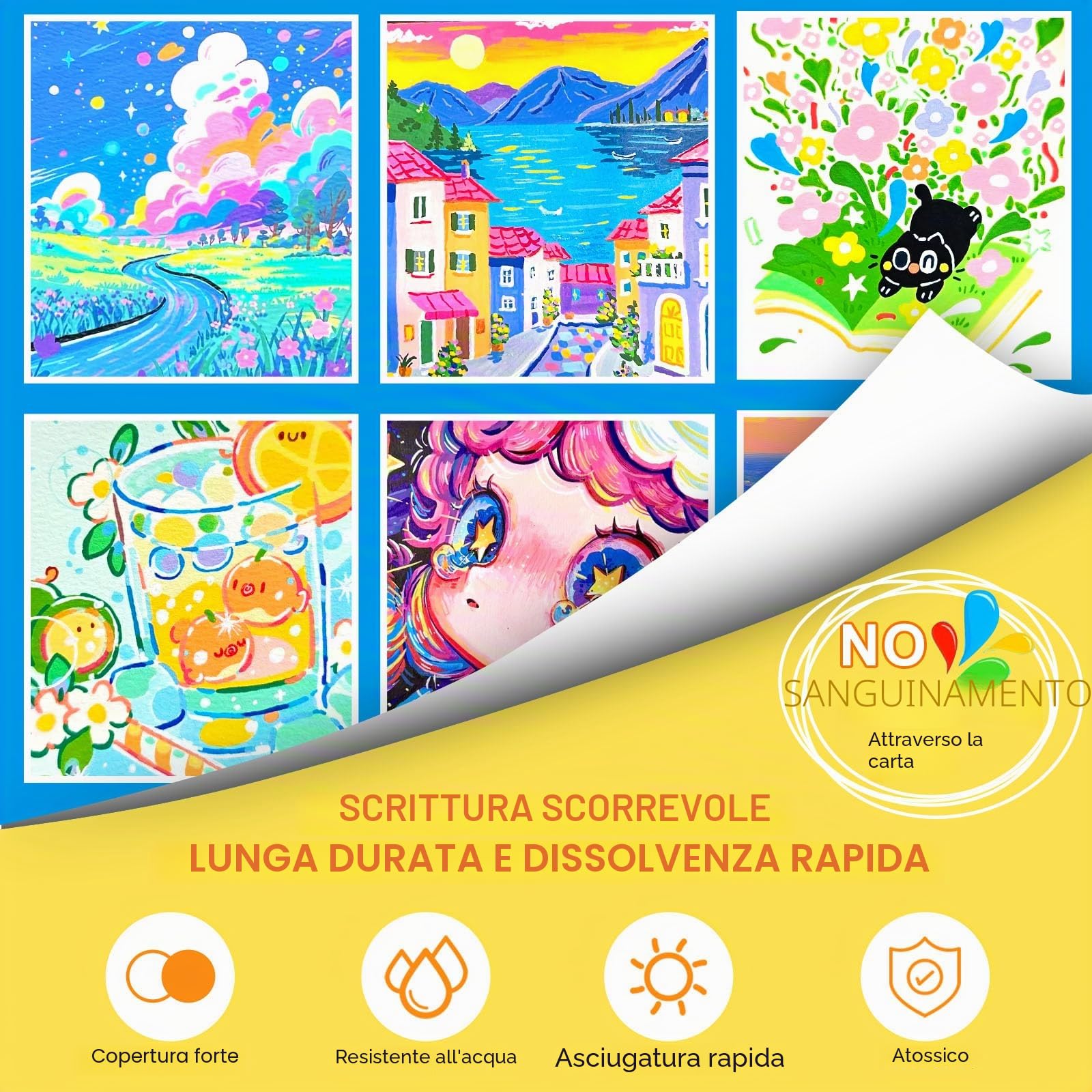 Lyuvie Set di 162 Colorati pennarelli acrilici a base d'acqua, pennarelli permanenti per pittura su roccia, pietra, legno, carta, tessuto, ciottoli, vetro, plastica