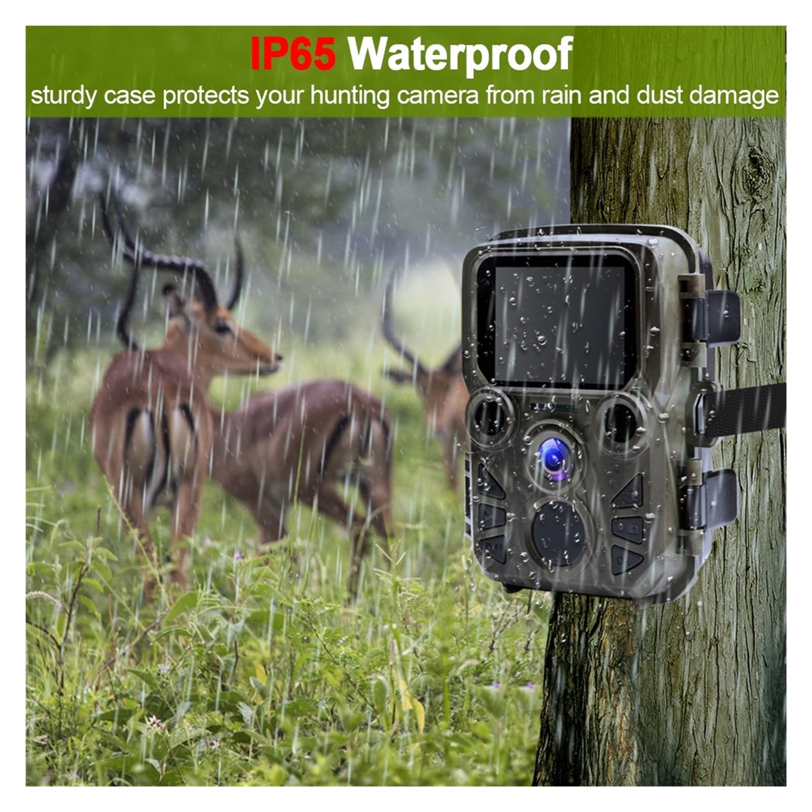 Kamera leśna, Mini Trail Game Camera Night Vision 1080P 12MP Wodoodporna Kamera Myśliwska Outdoor Wild Fotopułapki Z Diodami Podczerwieni Zasięg Do 65 Stóp(MINI 301)