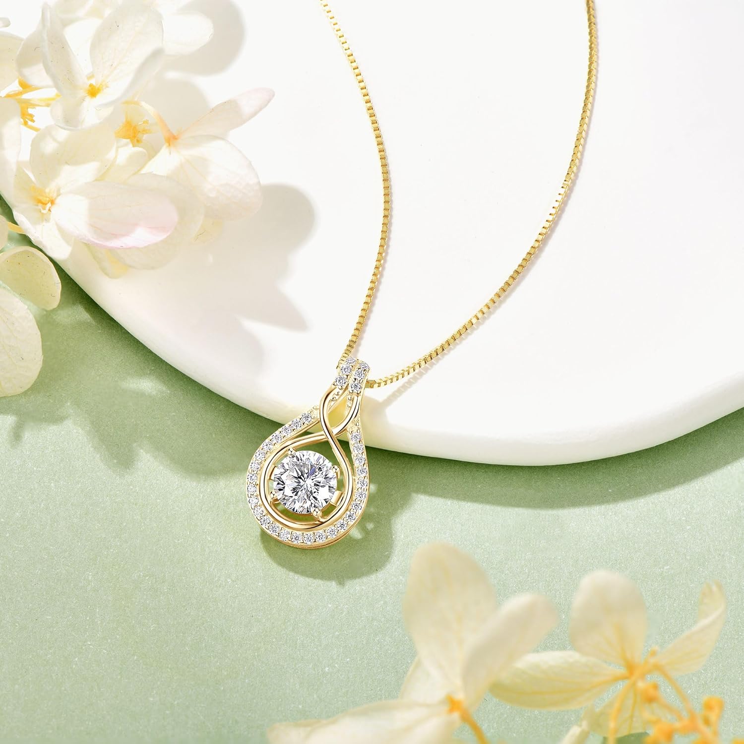 Moissanite Necklace for Women, 1Carat Sparkling Infinity Pendant 925 Sterling Silver Adjustable Chain Elegant Jewelry Anniversary Birthdays Gifts for Wife Mom - Image 6