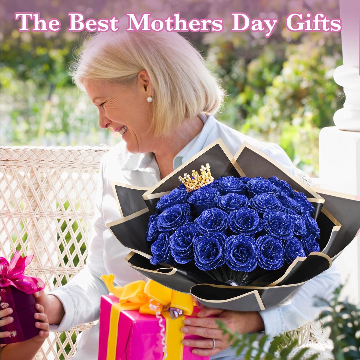 Waipfaru Blue Glitter Roses Bouquet, DIY Flowers Bouquet, Birthday Gifts for Women Mom Grandma Wife Girlfriend, 24 Pcs Fake Rose for Valentines, Mothers Day, Anniversary, Graduation Gifts - Image 4