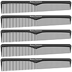 Styling Comb (5 Pack) | Professional 7 Inch Black Carbon Fiber Anti Static Chemical And Heat Resistant Comb For All Hair Types | Fine and Wide Tooth Combs For Men and Women | By Bardeau Essentials