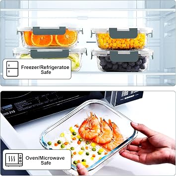 VERONES 10 PACK Glass Meal Prep Containers Set with Lids