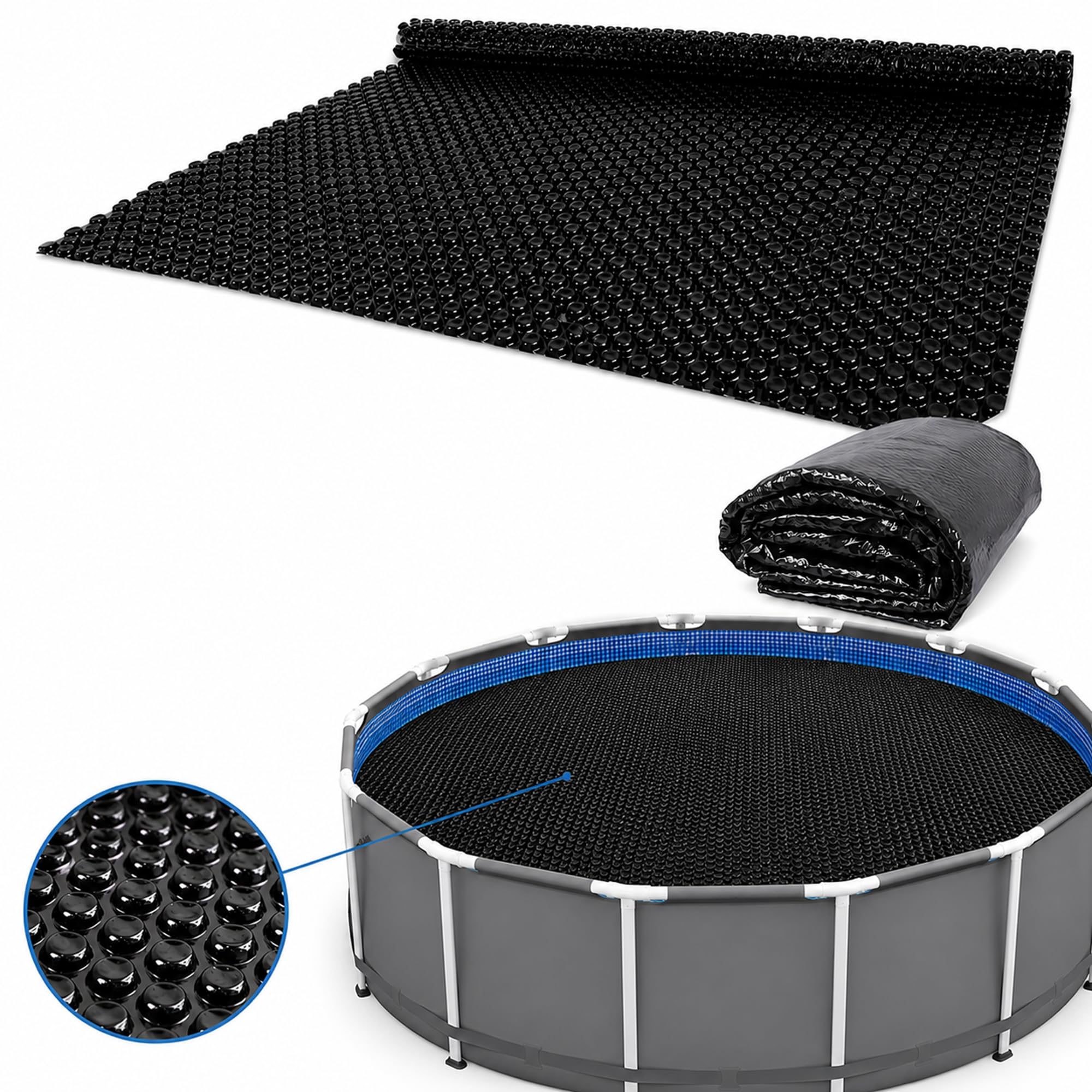 Mucola Pool Solarfolie Rund Ø 549 cm Schwarz – Poolabdeckung PVC mit Luftkammern und Ösen | spart bis zu 70% Heizkosten, reduziert Verdunstung, UV-beständig, zuschneidbar für großen Rundpool