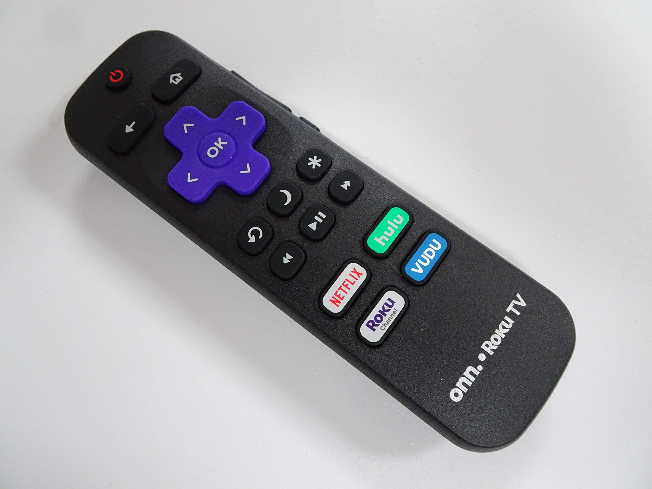 Battery compartment of the Roku TV remote control showing where to insert AAA batteries with positive and negative terminals marked.