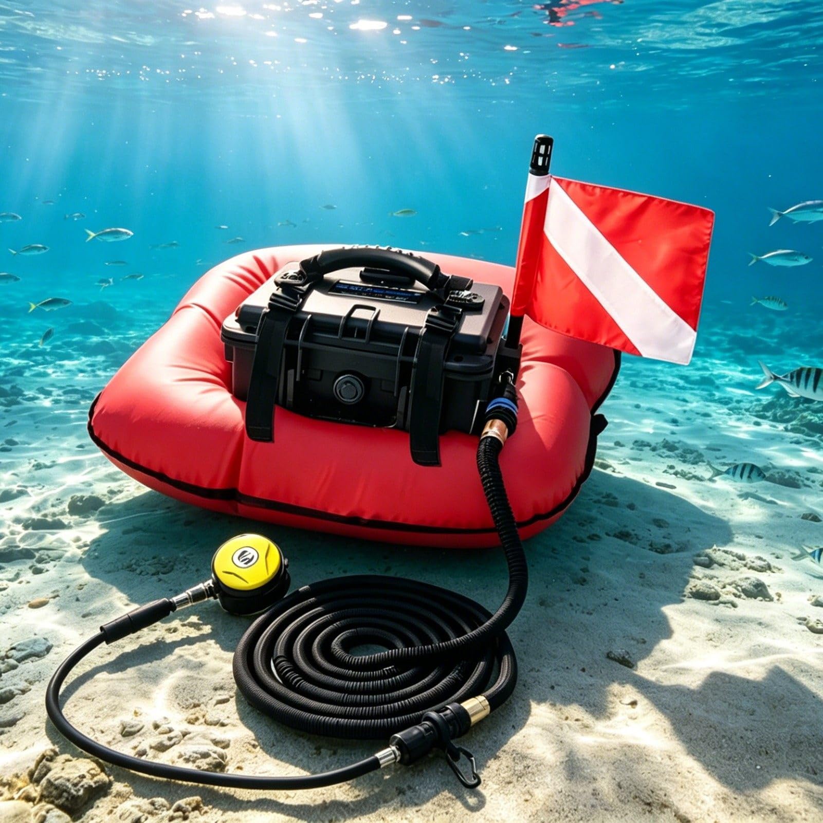 ROGHA Scuba Diving Ventilator Tankless Diving System, Underwater Breathing Device, Portable Rechargeable Diving Equipment Respirator with 9m Hose & Breathing Regulator Red-1battery