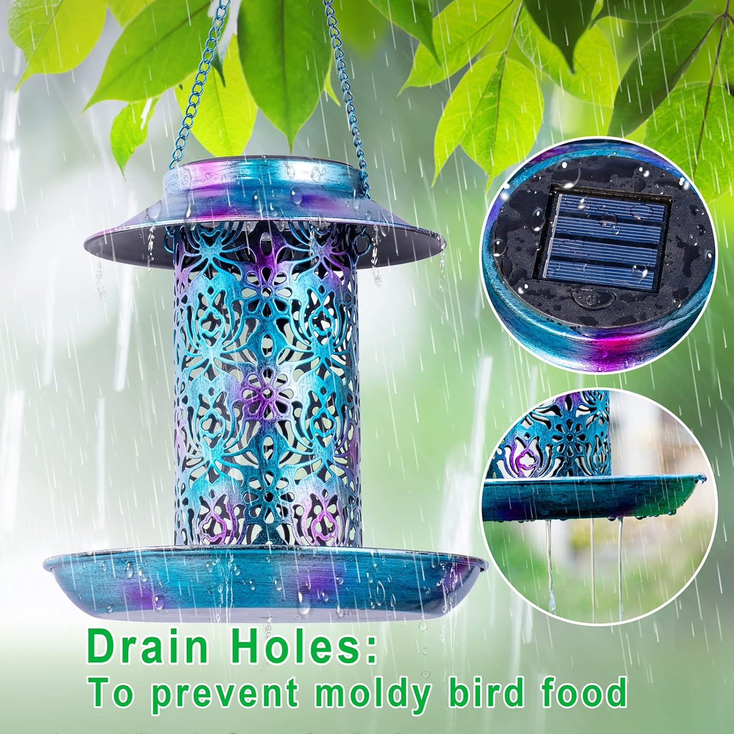 Solar Bird Feeder for Outdoors Hanging Metal Waterproof Outside Wild Bird Feeder Garden Lantern Yard Light Backyard Décor Weather Resistance Gift for Bird Lovers : Patio, Lawn & Garden