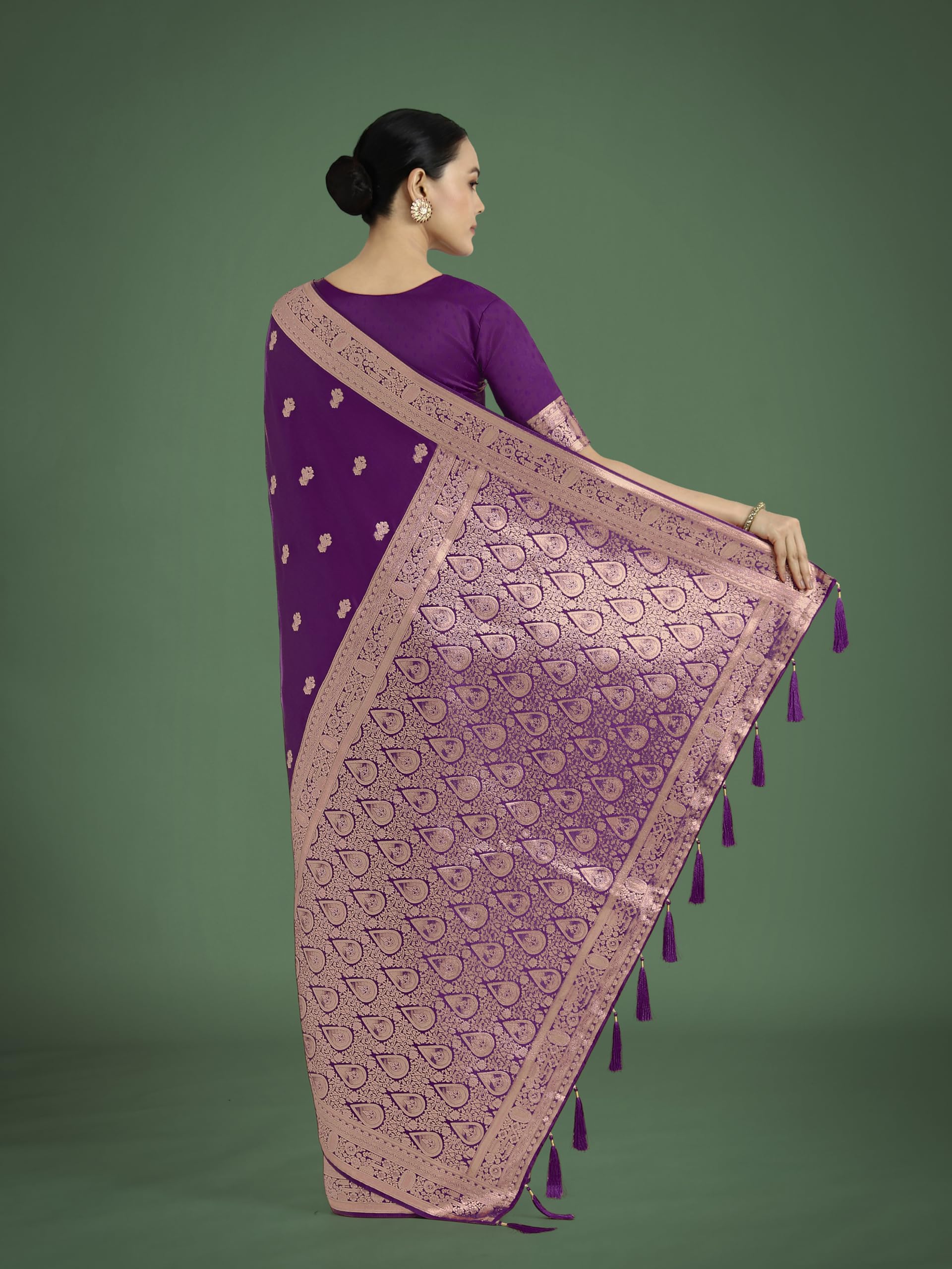 Monjolika Fashion Women's Banarasi Satin Silk Kanjivaram Saree For Wedding With Zari Work, Woven Design, With Unstitched Blouse Piece(14700_Color) product image 4