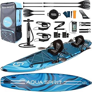 Aqua Spirit Sup Board mit Sitz | Kajak Aufblasbar Barracuda Stand Up Paddling Board 320x81x15cm Für Standup Paddle Board bis 150KG mit Sup Sitz, Doppelpaddel, Pumpe, Tasche & Zubehör Sup Set