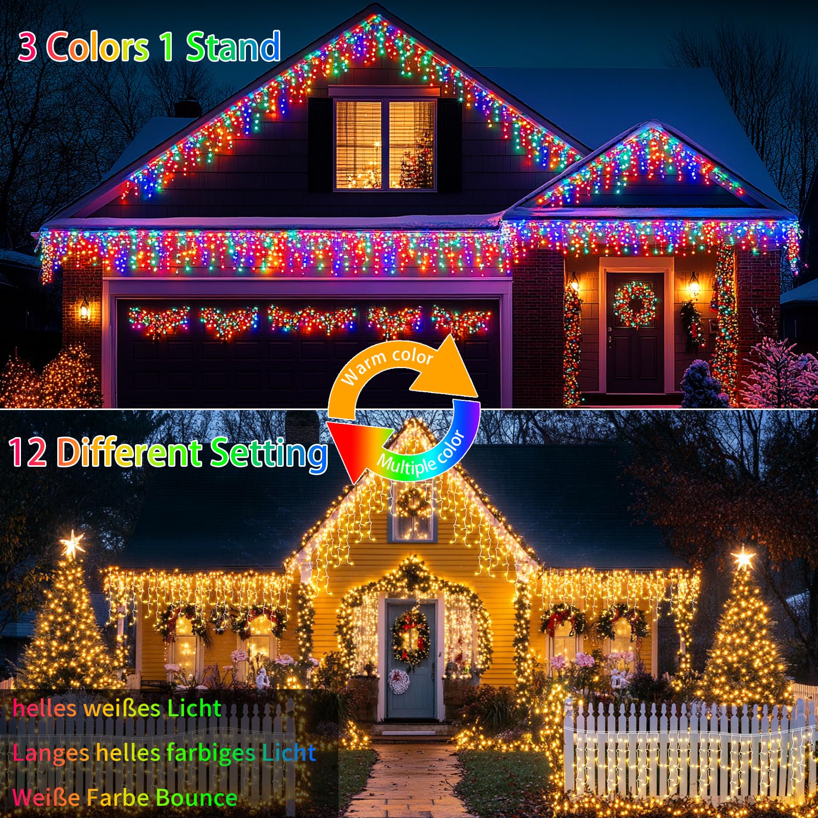 RJEDL 2500mAh Solar Luci di Natale da Esterno, 18+5M 600LED 3 In 1 Impermeabile LED Tenda Luci Natale Esterno, Con 8 Modalità & Timer e Memoria Luci di Natale da Esterno Colorate