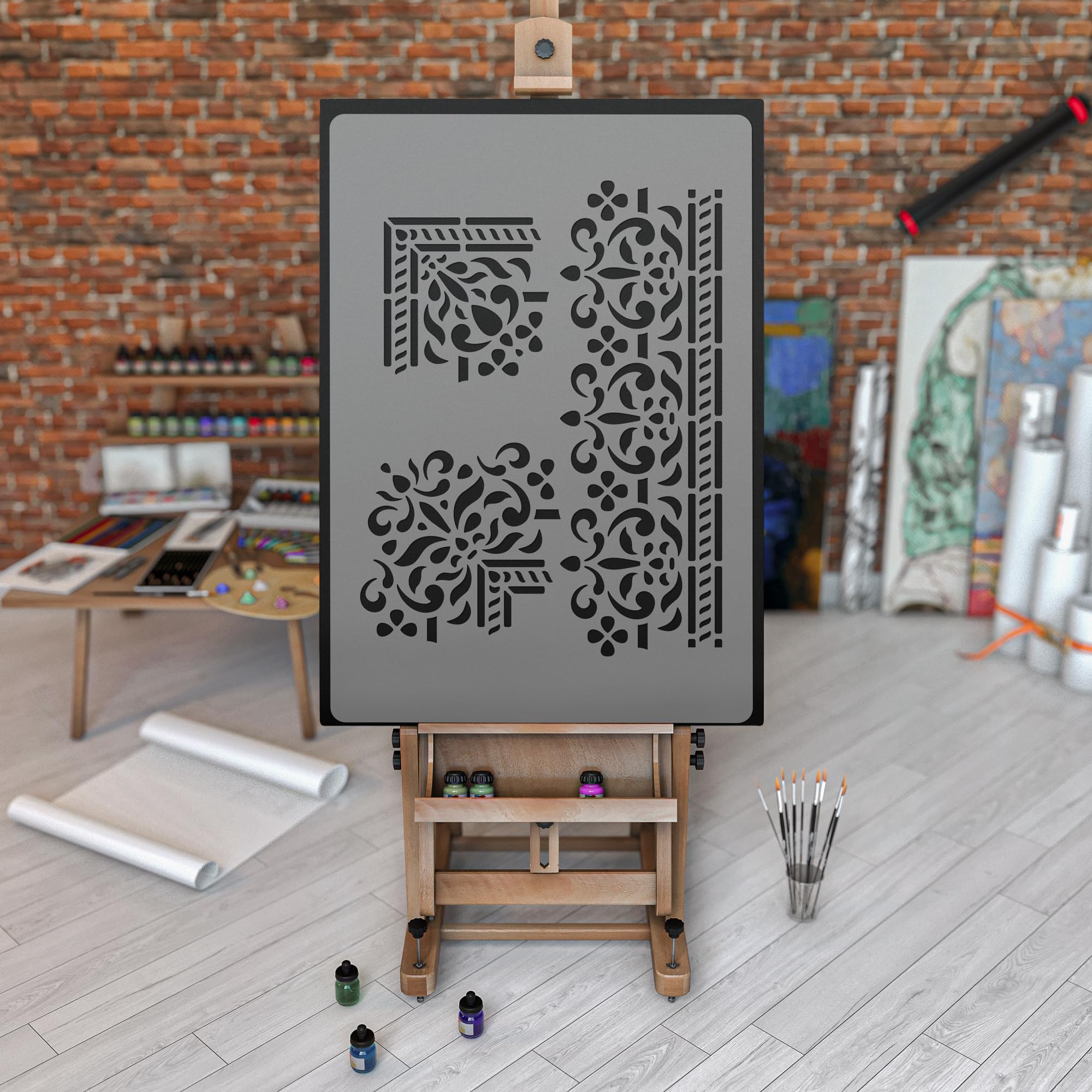NAKLEO Stencil per Pittura 59x95cm, Confine Angolo Ornament Modello per Pareti Grandi Dimensioni, Plastica e Riutilizzabile Fai Da Te Artigianato Decorazioni Casa, Muro Legno Tessuto Mobili