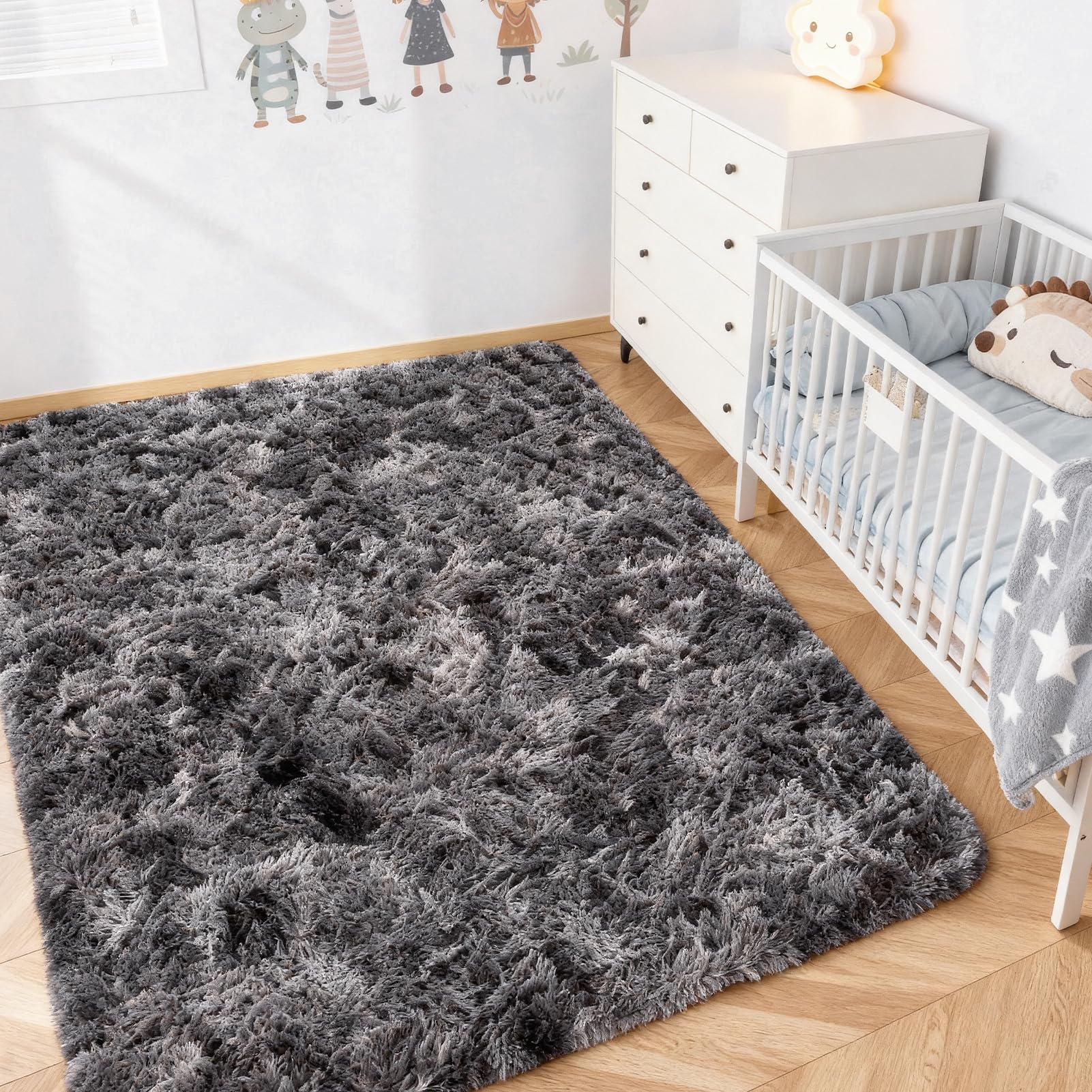 CHOSHOME Tappeti Per Soggiorno Tappeto Grande Super Soffice e Soffice Che Non Perde Peli Tappeti Shaggy Motley Tappeto Tie-dye Tappeti Moderni per Interni per Camere da Letto Grigio Scuro 150x240cm
