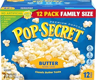 Pop Secret Butter Microwave Popcorn 12ct 3.2oz Bags - Buttery Fluffy Non-GMO Movie Night Snack