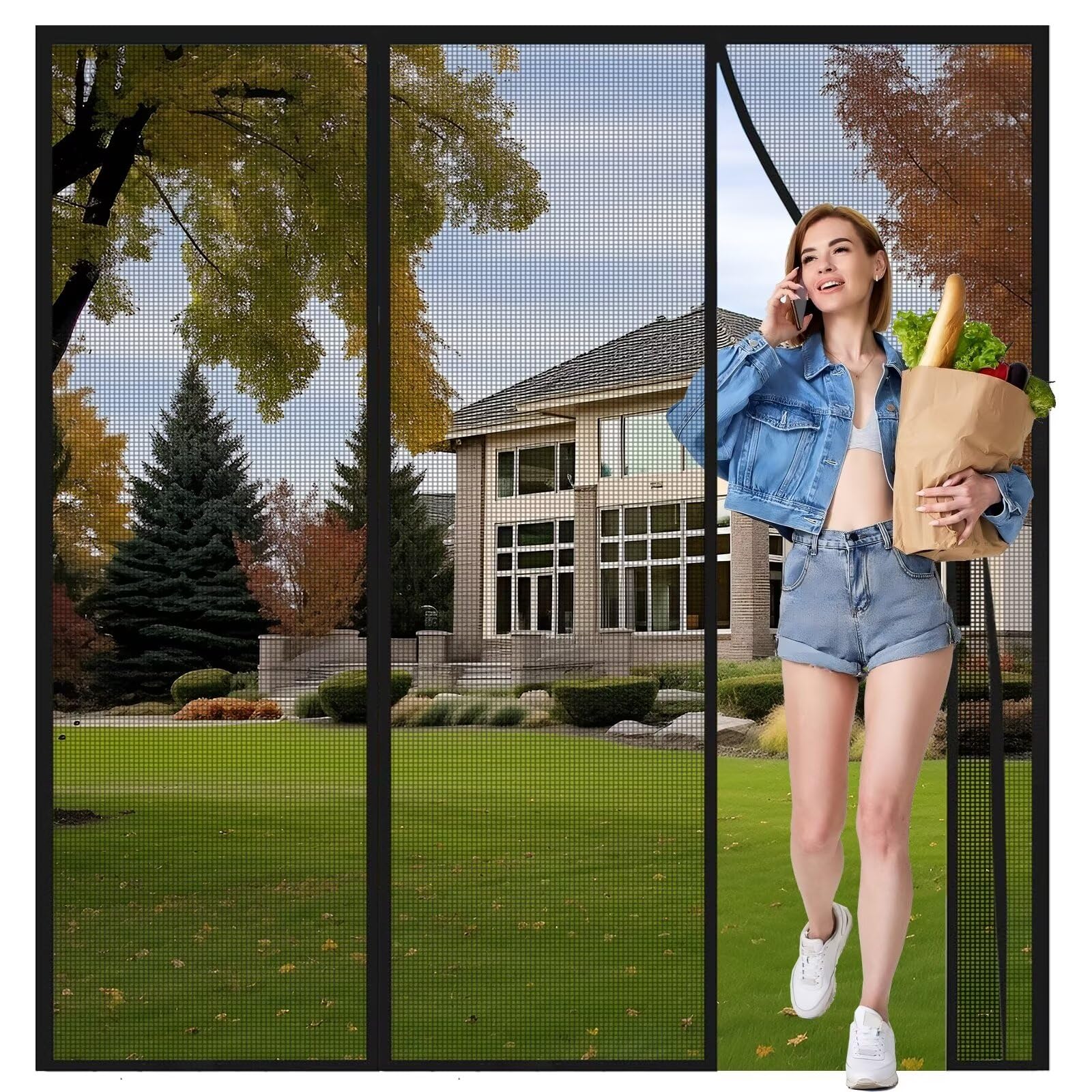 Moustiquaires pour Fenêtre Anti Insectes 160x230cm Noir Porte Coulissante d'entrée Battante Enroulable Caravane Balcon Camping Car