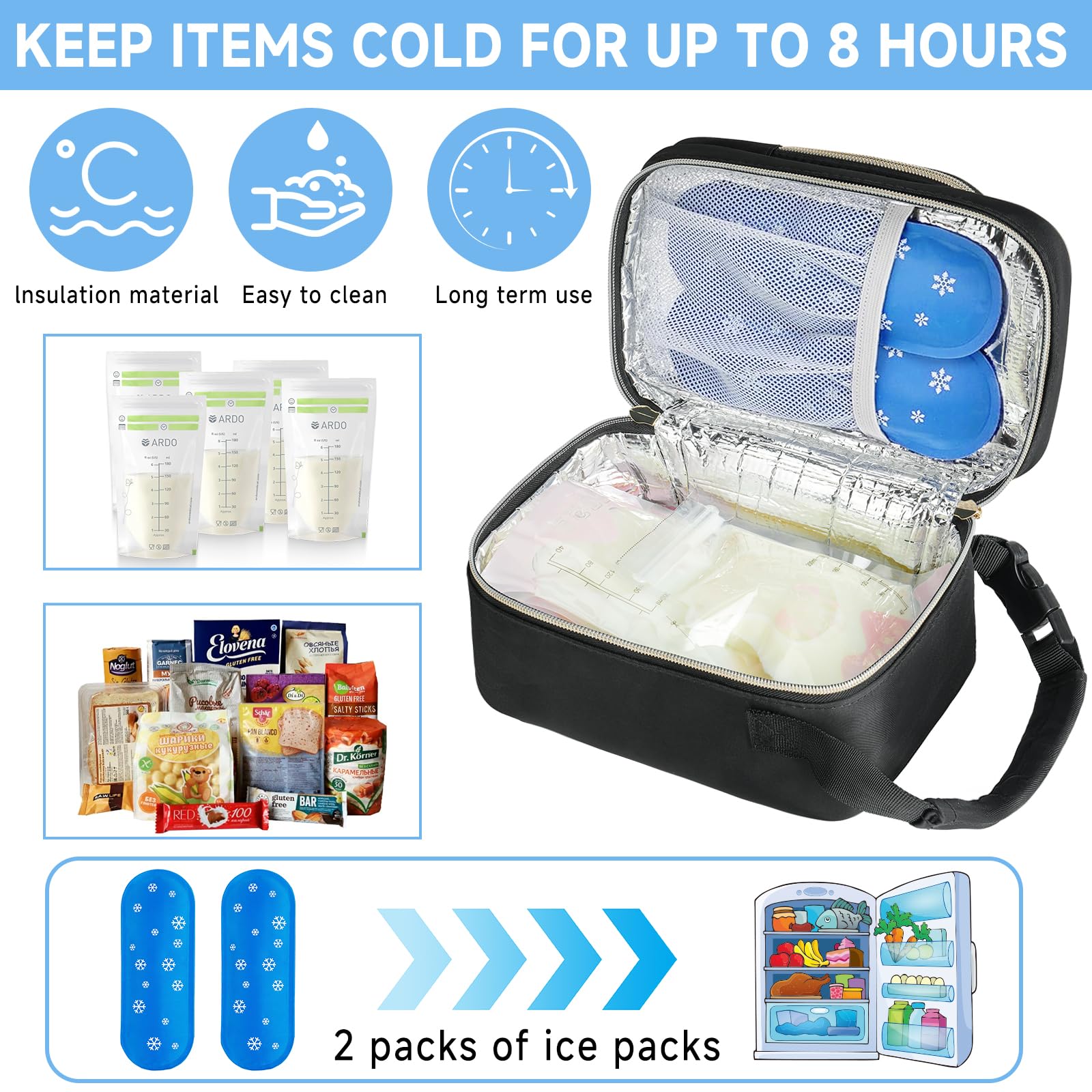 Breastmilk Cooler Travel Bag with Ice Pack,Portable Breastmilk Cooler Bag with Buckle Handle,Insulated Breastmilk Storage Bag Cooler,Black - Image 3