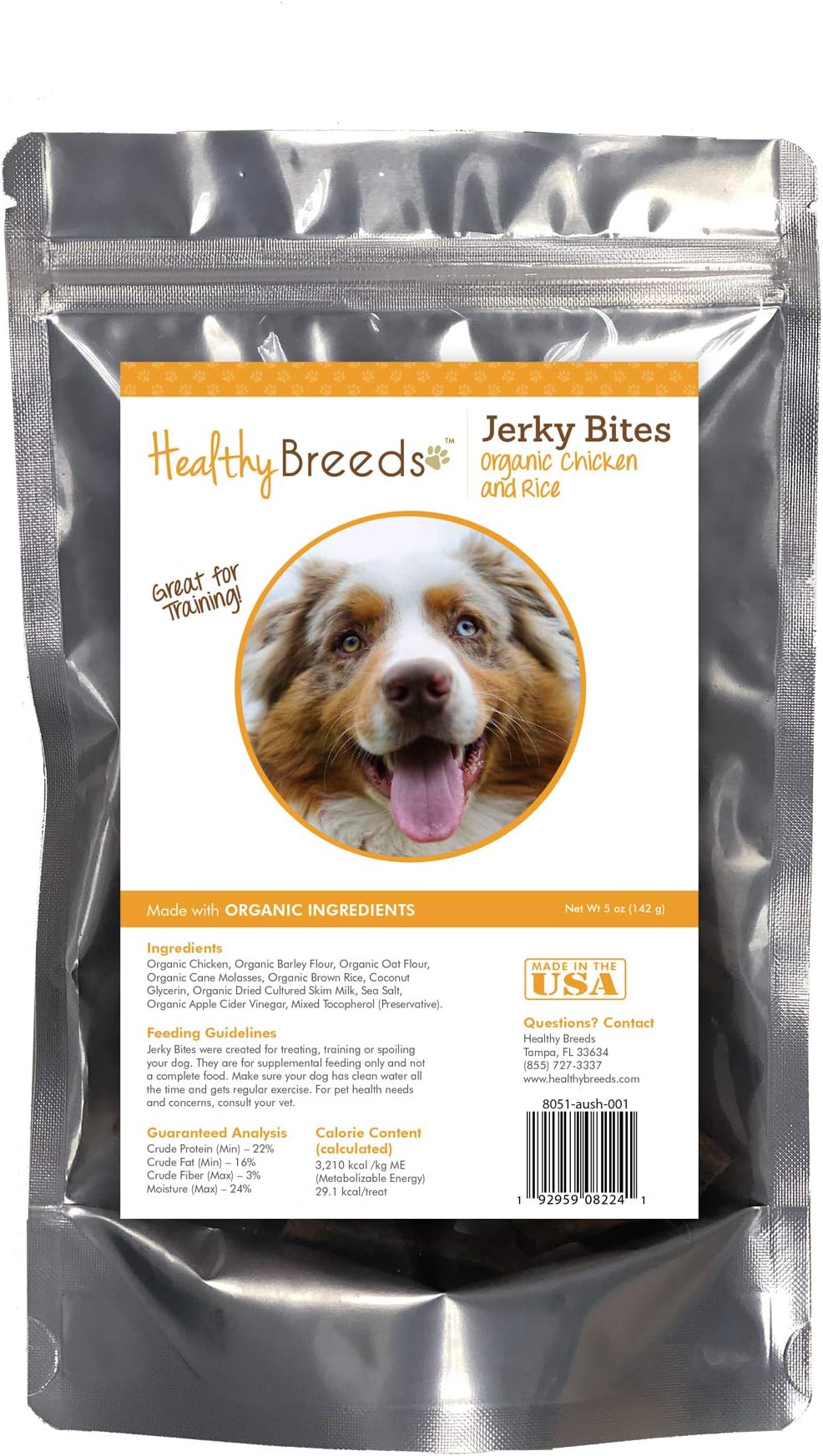 Healthy Breeds Australian Shepherd Jerky Bites Chicken & Rice Recipe Dog Treats 5 oz