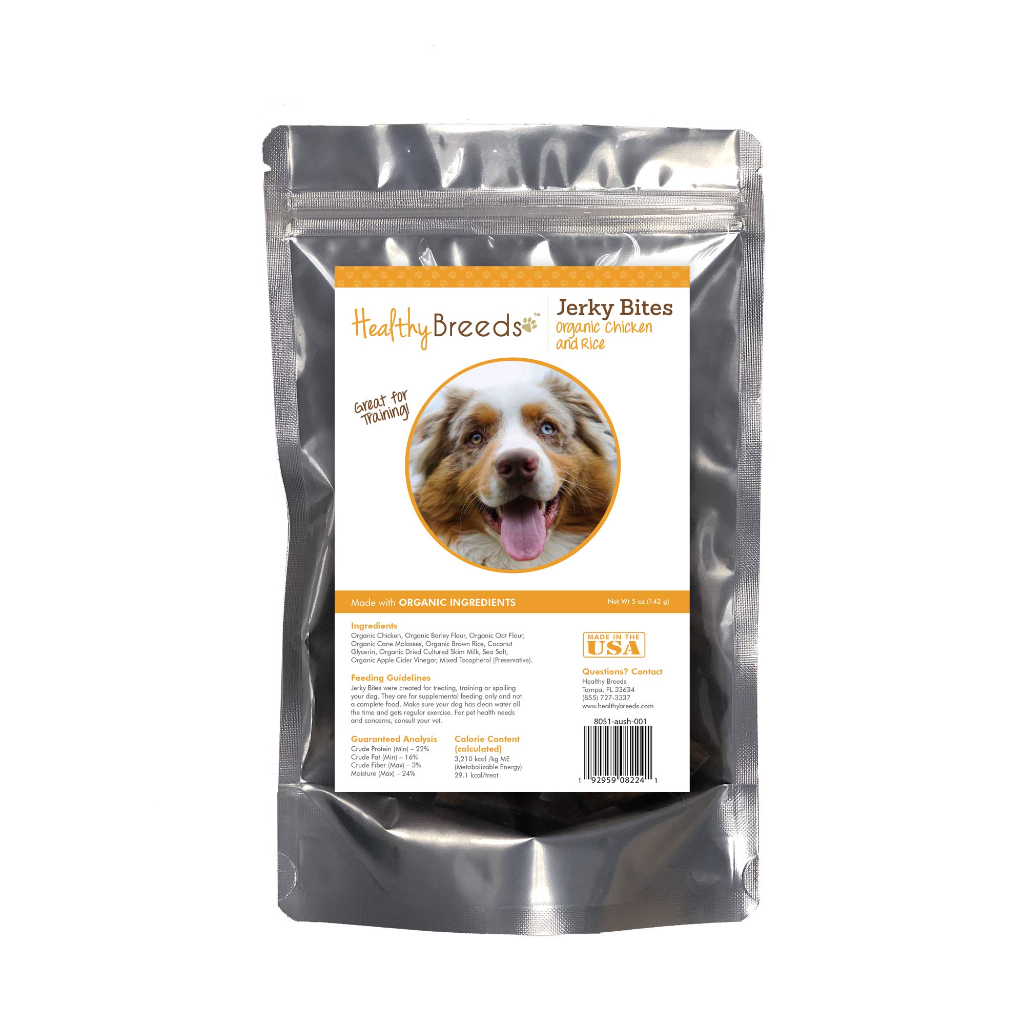 Healthy Breeds Australian Shepherd Jerky Bites Chicken & Rice Recipe Dog Treats 5 oz