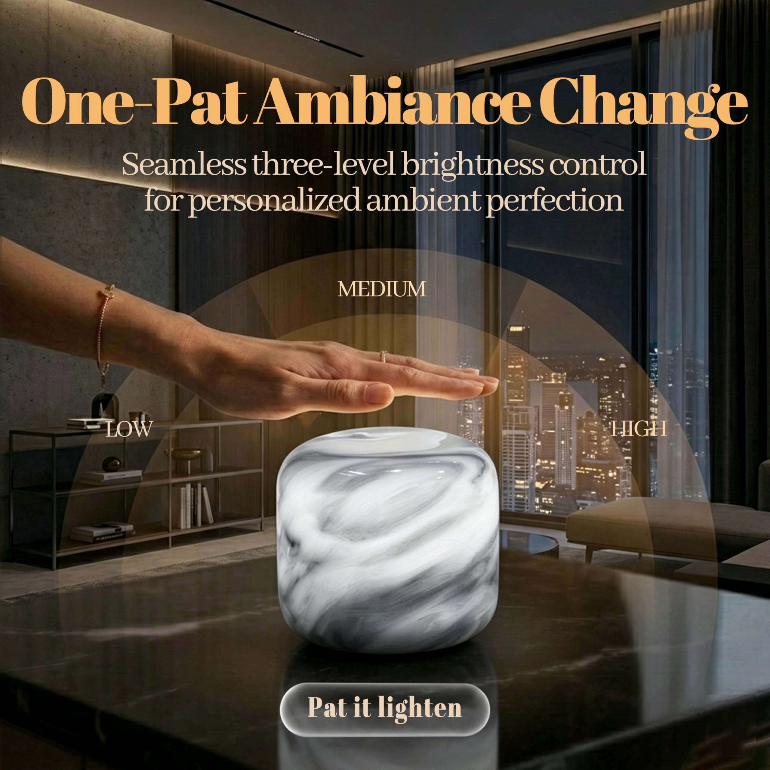 Marmor Lámpara de Noche Mármol Regulable, Luz de Mesa LED 3 Modos, Lámpara de Piedra Recargable, Iluminación Ambiental