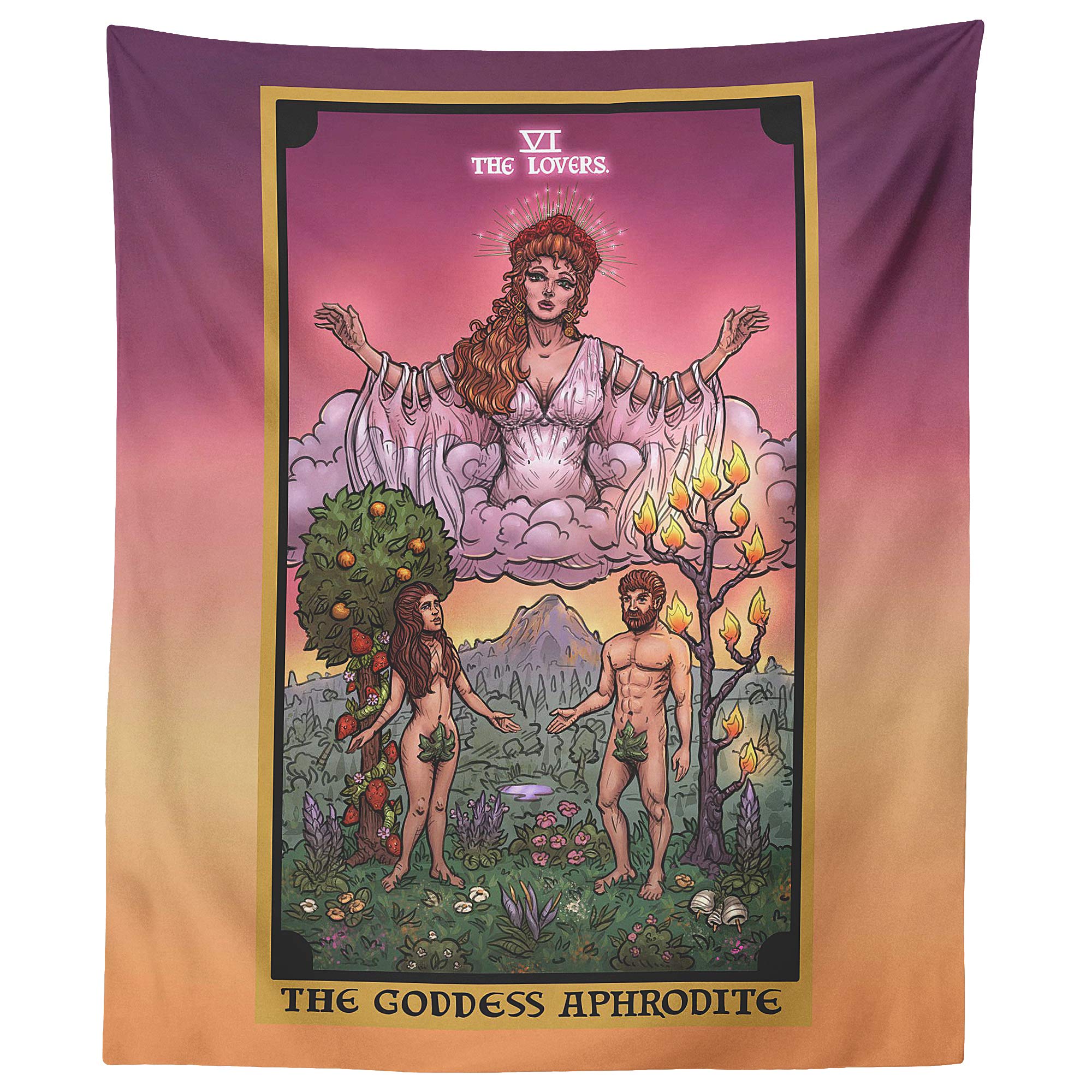 The Goddess Aphrodite The Lovers Tarot Card Tapestry - Greek Mythology Pagan Witchcraft Altar Home D