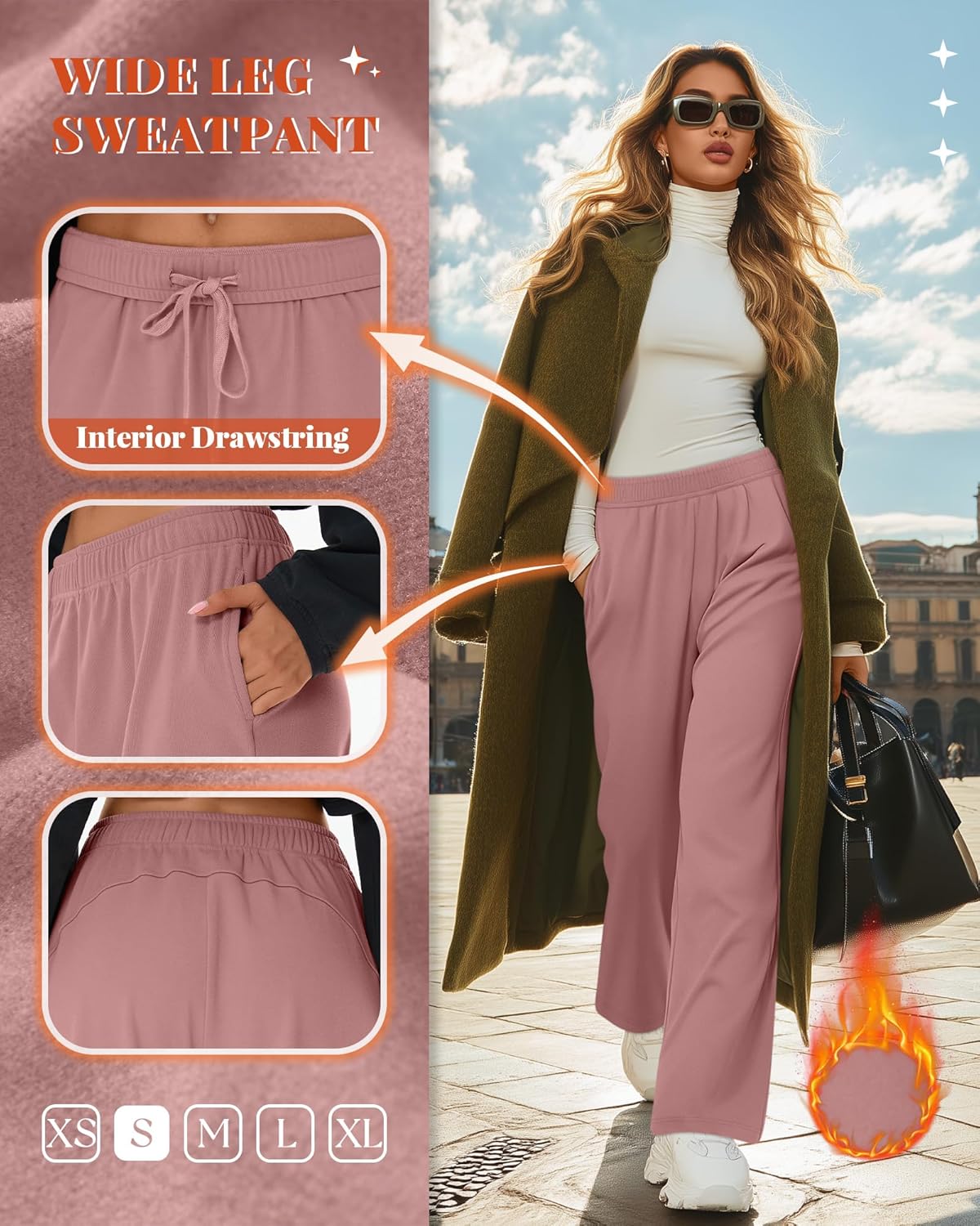 3 Pack Women's Fleece Sweatpants Thermal Baggy Wide Leg High Waist Drawstring Lounge Winter Pants with Pockets - Image 6