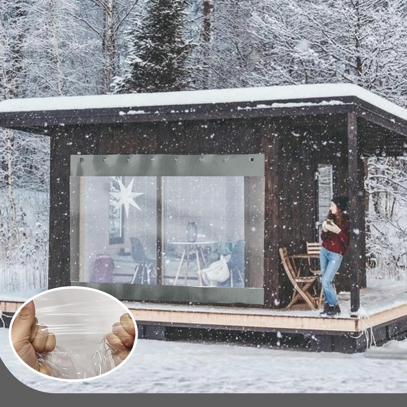 Extérieur Rideaux Imperméable, Transparent PVC Plastique Rideau,0.6mm Panneau de Bâche avec Oeillet et Crochet pour Garage Porches Terrasse Jardin, 3.5x2.5m