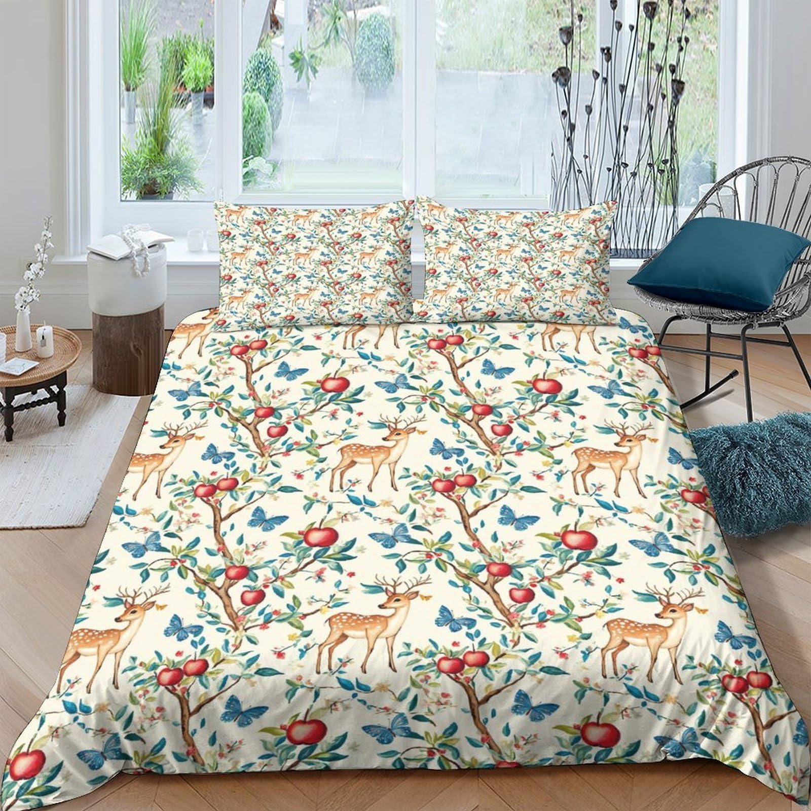 Ctjqhvkz Style-8 3D Printed Forest Deer Fitted Sheet Microfiber Soft Breathable Floral Mattress Cover For Bedroom Dorm Mattress Protection Decor Single（135X200cm）