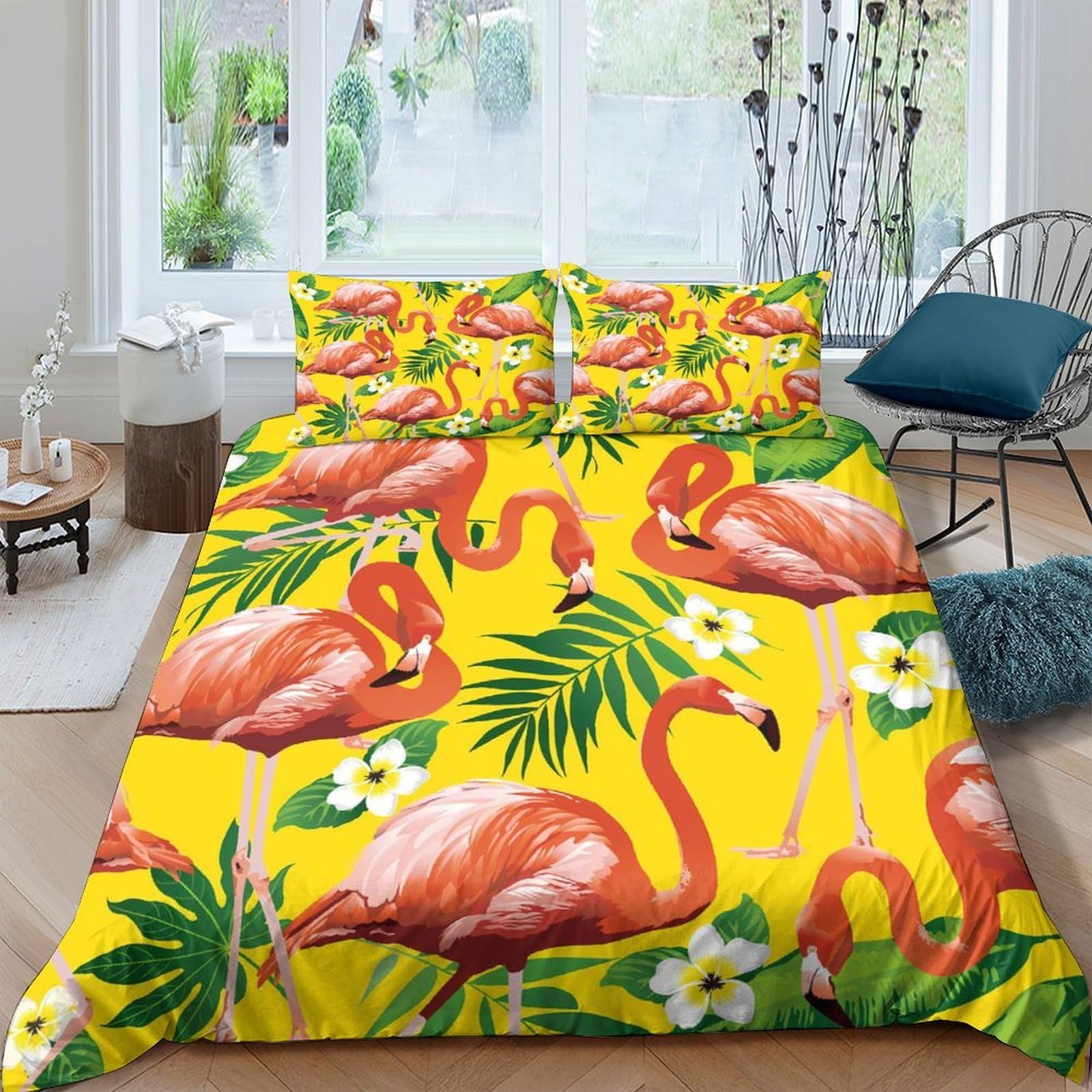 Ctjqhvkz Style-4 3D Printed Tropical Flamingo Fitted Sheet Microfiber Soft Breathable Hibiscus Bed Cover For Bedroom Guest Room Decor Single（135X200cm）