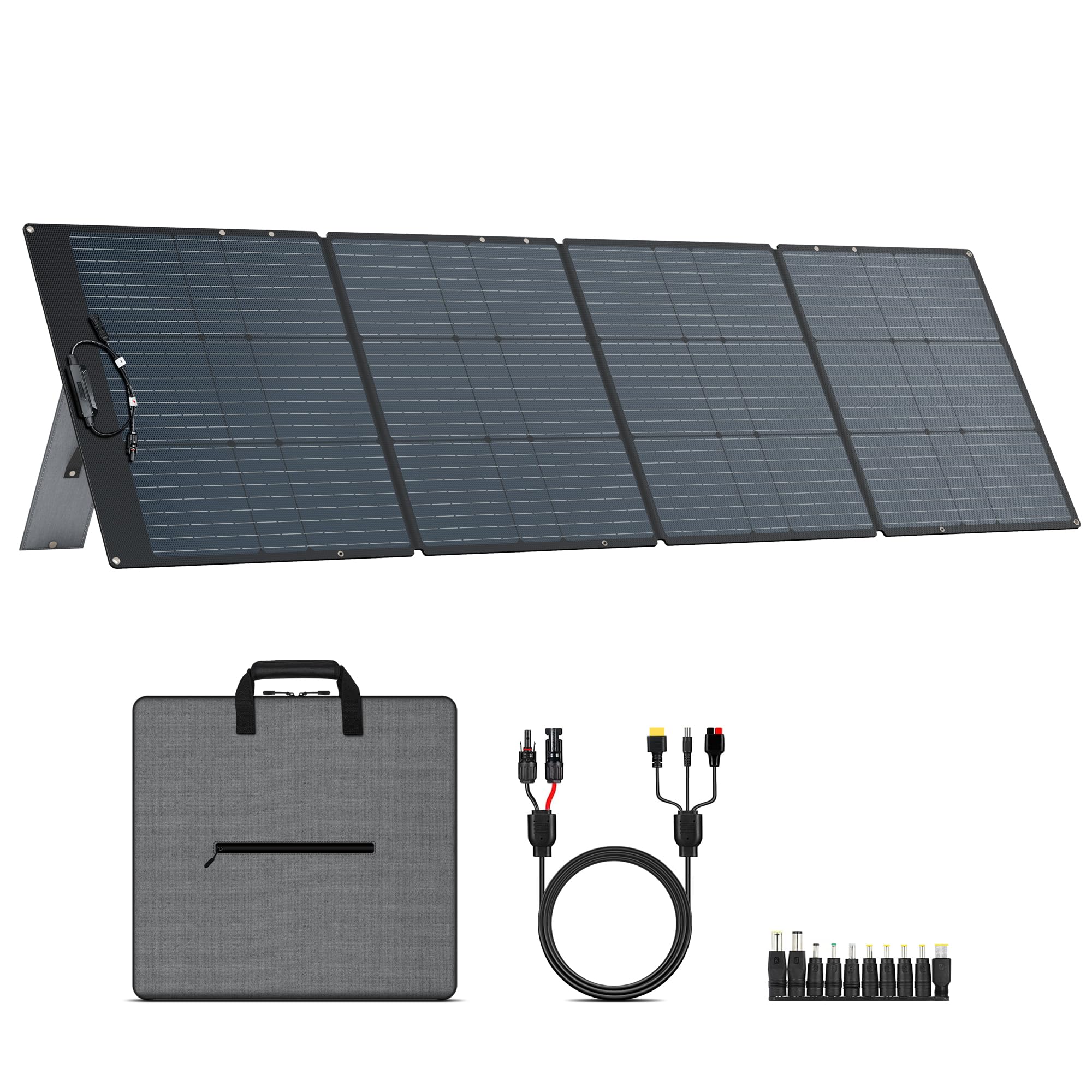 200W Tragbares Solarpanel, 20.5V Faltbares Solarpanel Kit mit 10 Anschlüssen, Solar Panel mit Ständern, IP65 Wasserdicht Solar Ladegerät für Camping Portable Power Station Laptops Wohnmobil