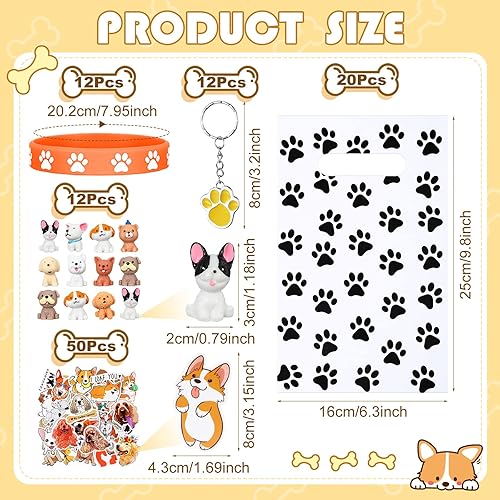 Miniatura 4 de El juego de 106 piezas de recuerdos de fiesta de pata de perro y suministros incluye 20 bolsas de fiesta para perros, 12 pulseras de silicona con