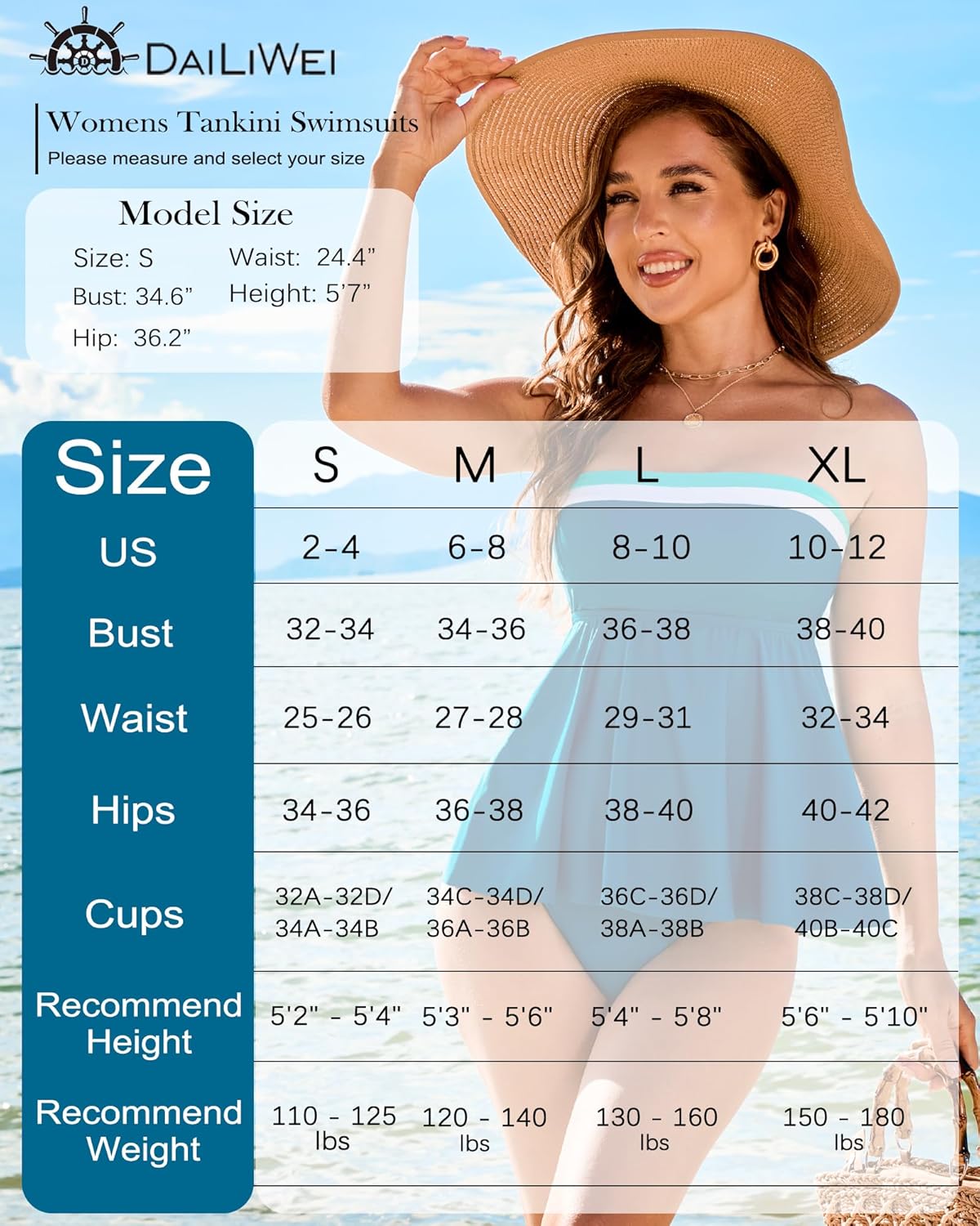 DaiLiWei Strapless Tankini Swimsuits for Women Two Piece Tummy Control Bathing Suit Bandeau Top Full Coverage Modest Swimwear - Image 7