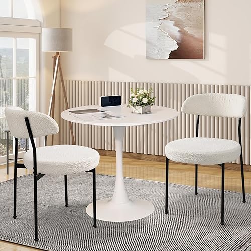 Juego de mesa de comedor de 3 piezas de 31.5", mesa redonda para 2, mesa de comedor blanca y sillas tapizadas de bouclé, juego de 2 sillas para